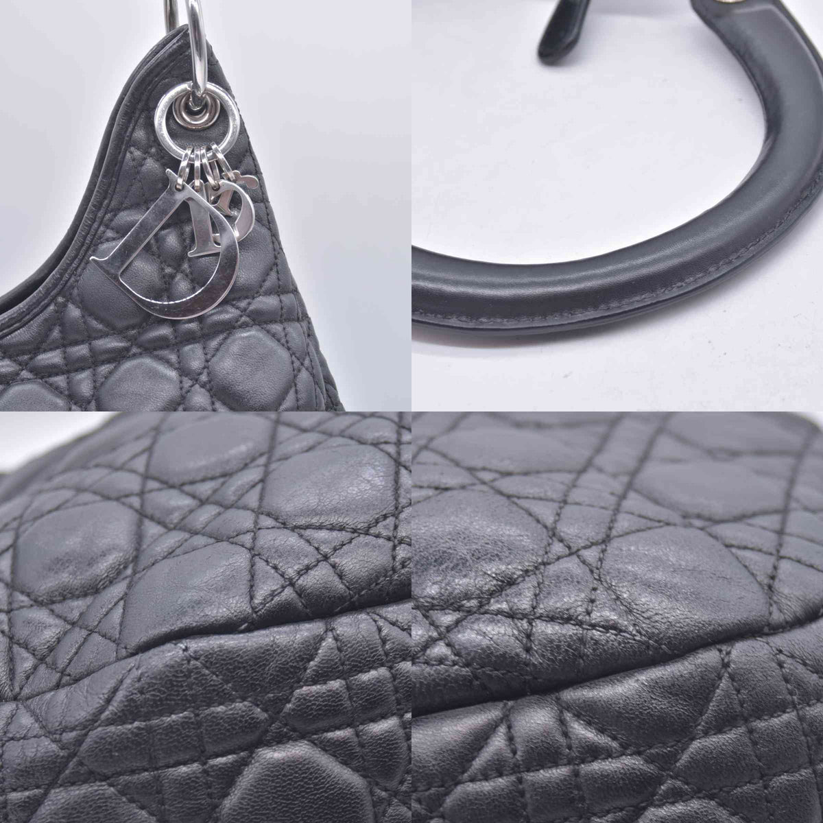 $2400 CHRISTIAN DIOR Black Cannage Quilted Leather Hobo CONSIGNMENT 10021440