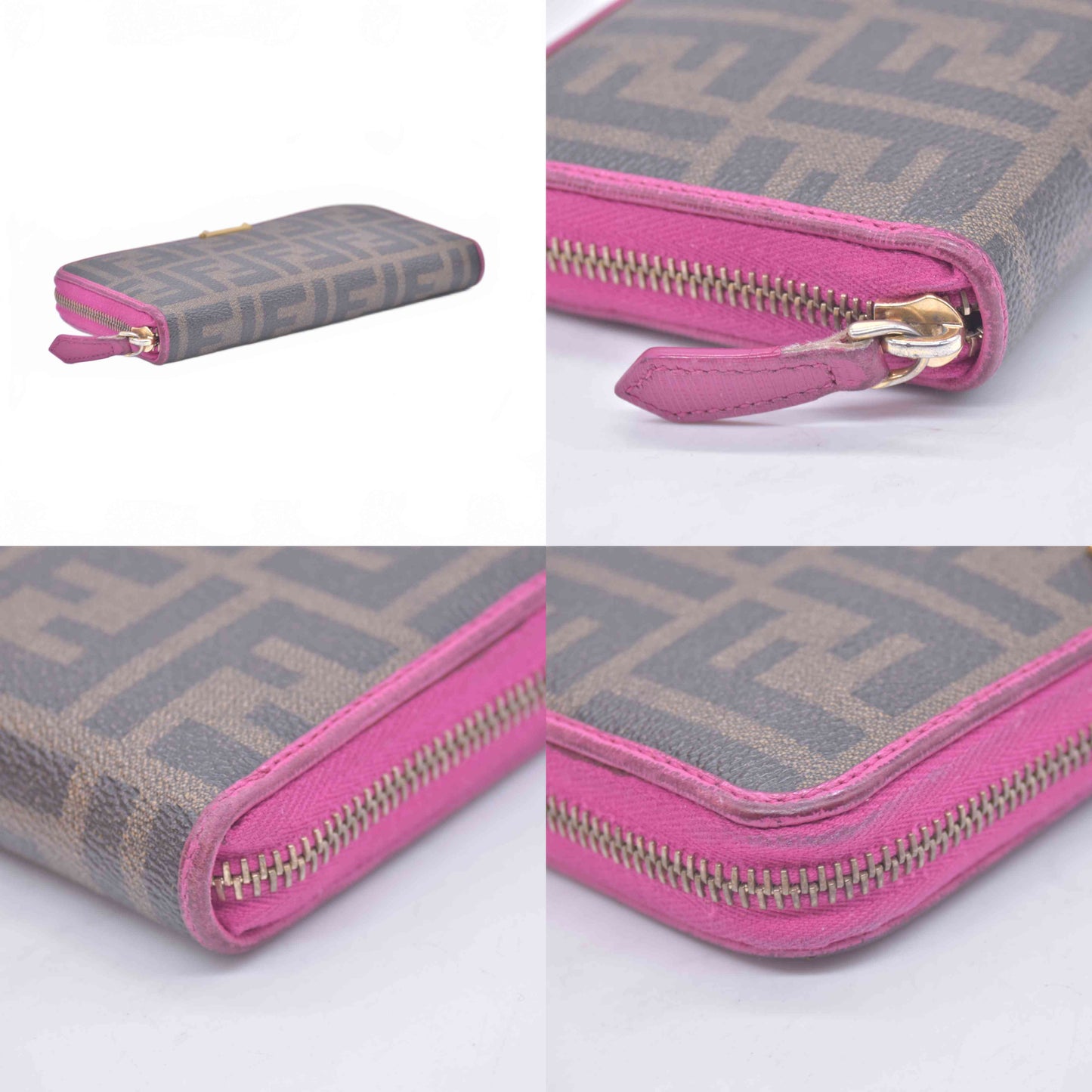 $930 Fendi Zucca Pink Monogram Zip Around Wallet CONSIGNMENT