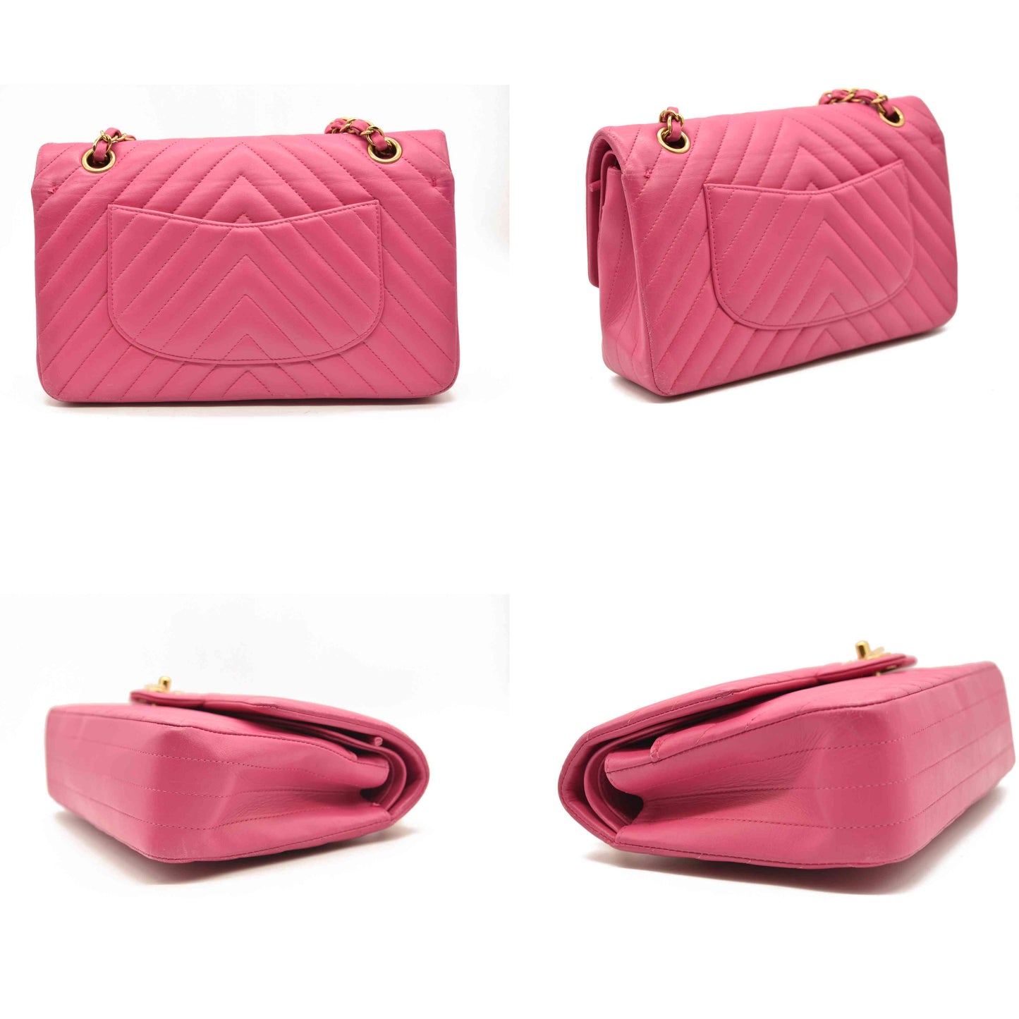 Chanel  Lambskin Chevron Quilted Medium Double Flap Pink