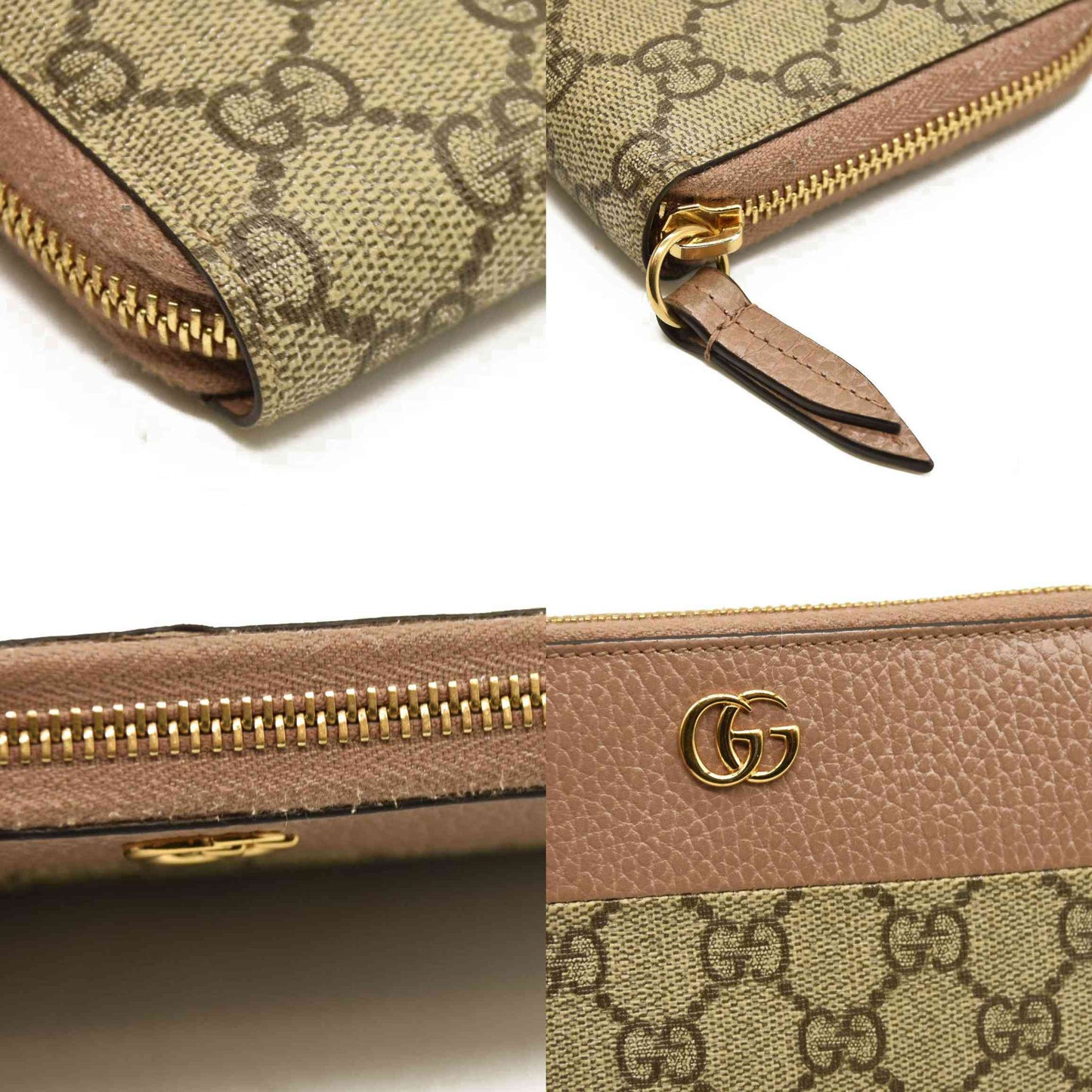 GUCCI GG Marmont GG Logo PVC Zip Around Long Wallet Beige