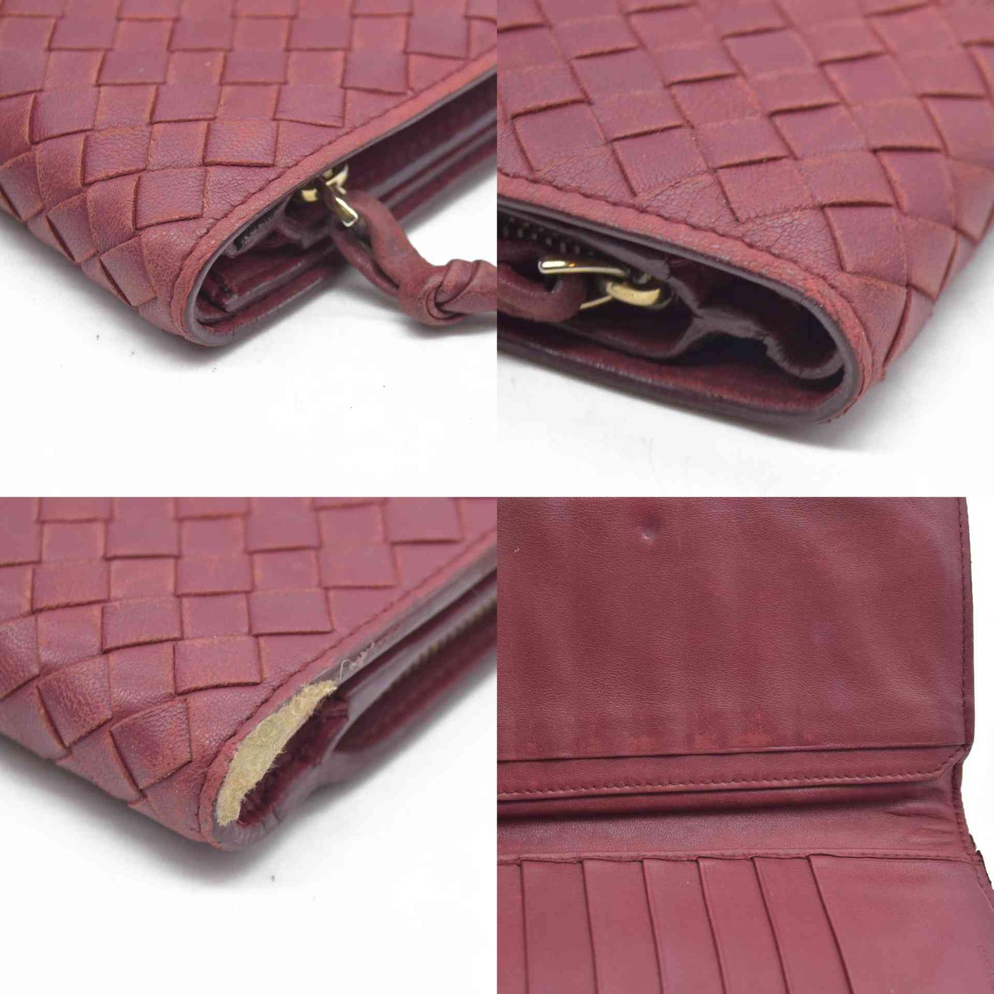 $1050 Bottega Veneta Intrecciato Lambskin Bifold Long Wallet Red