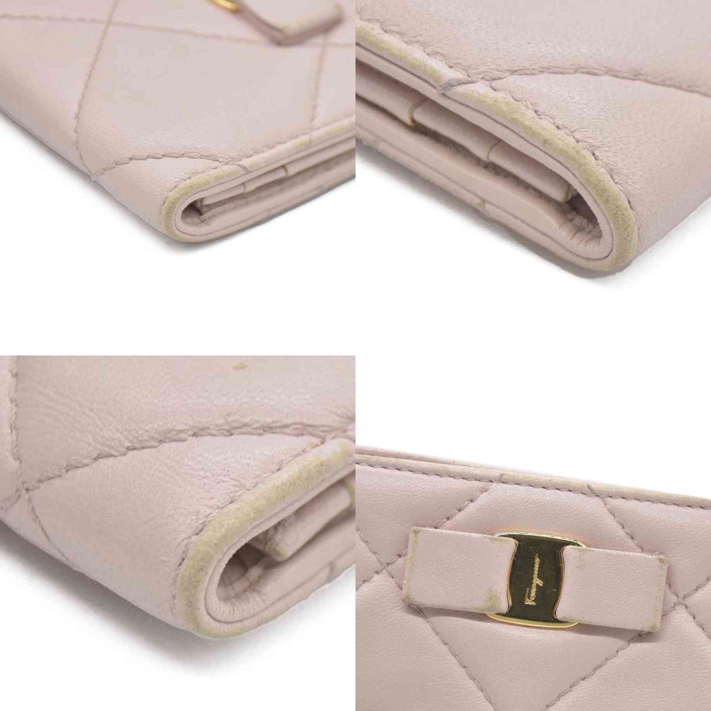 Salvatore Ferragamo Vara Ribbon Quilted Leather Bifold Wallet Pink