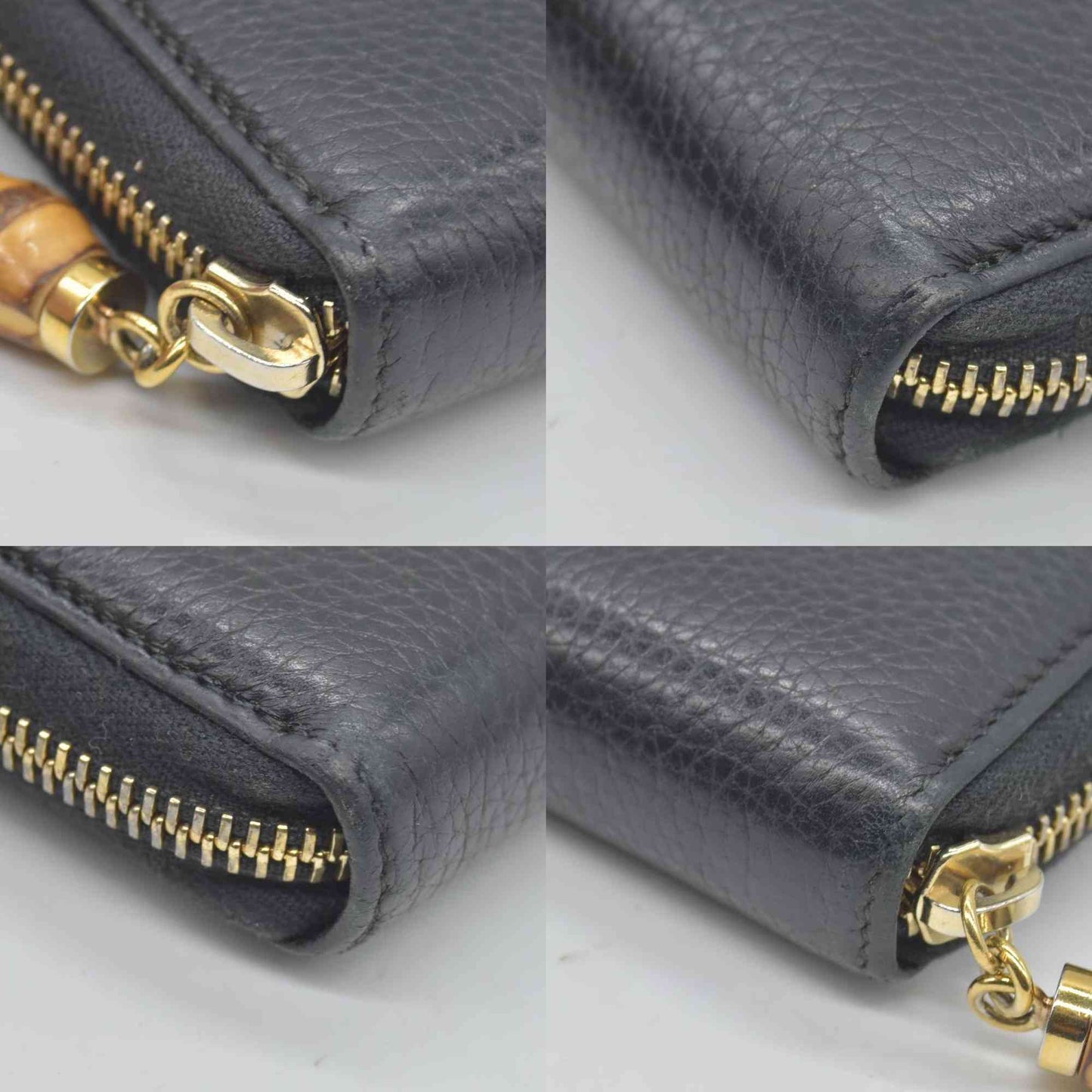 $880 Gucci Gucci Black Leather Bamboo Tassel Zip Around Wallet CONSIGNMENT