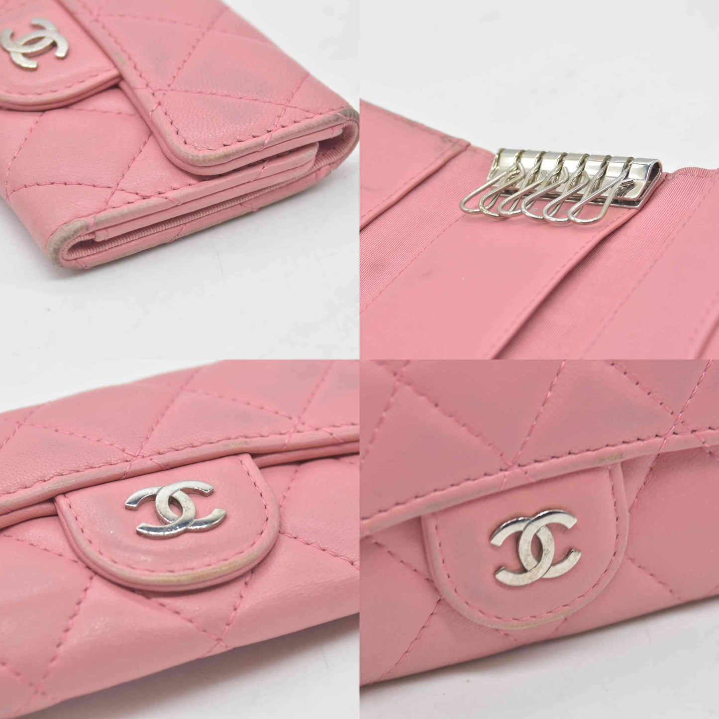 $675 2012 CHANEL Lambskin Quilted 6 Key Holder Pink