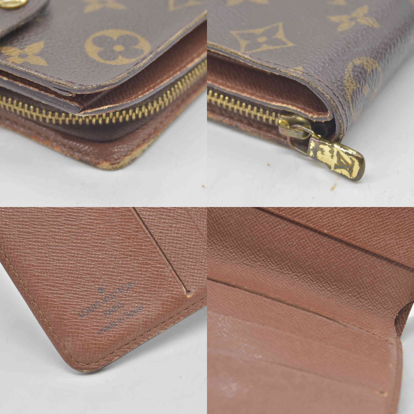 $590 2003 Louis Vuitton Monogram Compact Zip Bifold Wallet Brown CA0063