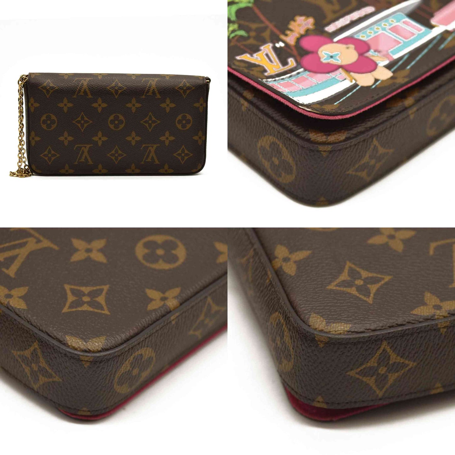 LOUIS VUITTON  Monogram 2021 Christmas Animation Hollywood Pochette Felicie Chain Wallet Fuchsia