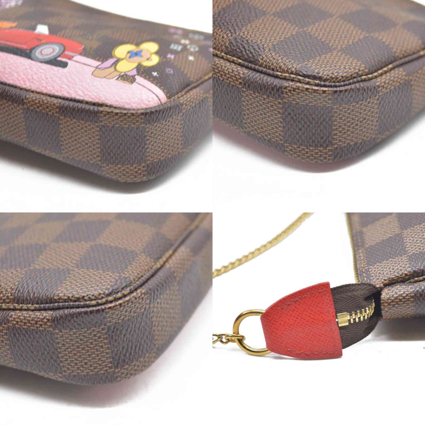 Louis Vuitton  Damier Ebene 2019 Christmas Animation Mini Pochette Accessories Red