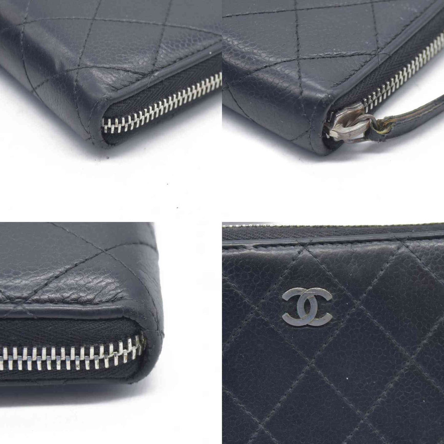 $1200 Chanel 2011 Caviar Leather Zip Around Long Wallet