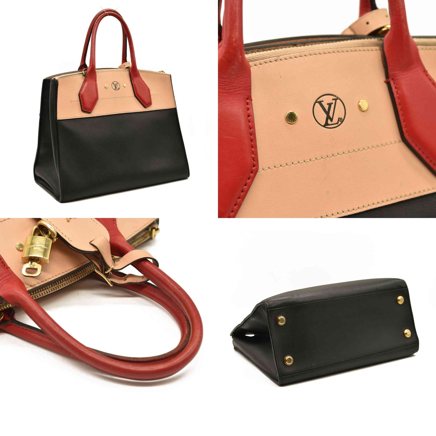 LOUIS VUITTON City Steamer MM City Steamer Handbag Noir Beige Red DU0156