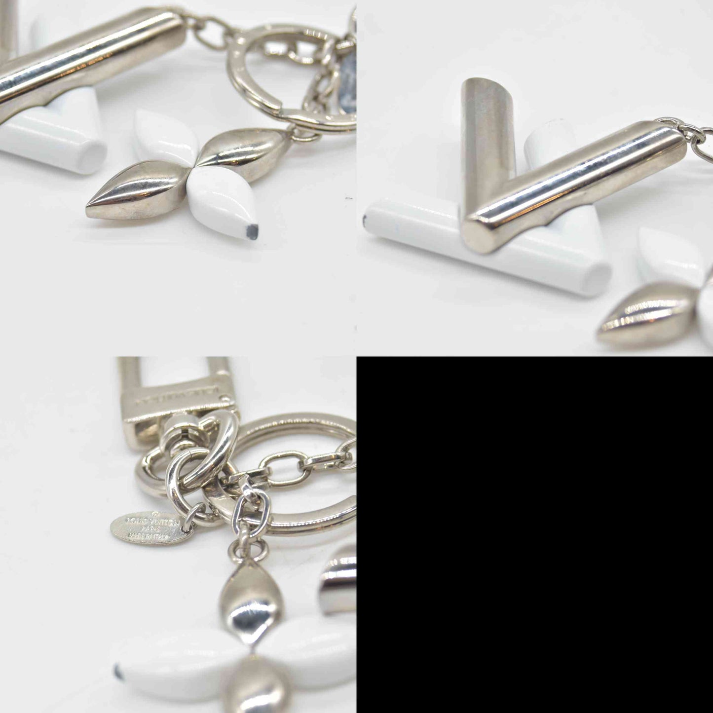 $405 2015 Louis Vuitton Silver Silver Resin LV Twist Key Ring Silvery Metal DI0195