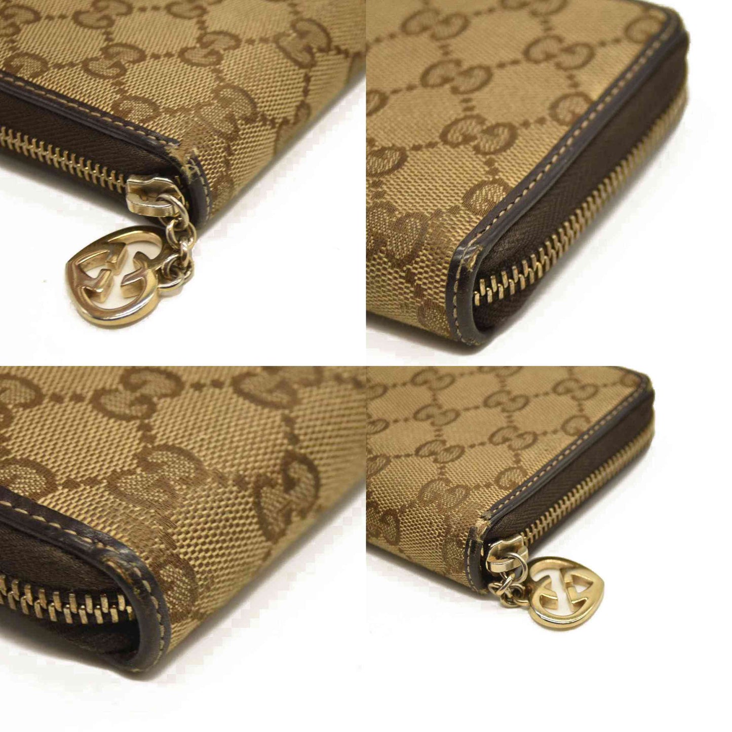 Gucci  Monogram Margaux Calfskin Lovely Zip Around Wallet Beige Ebony Cocoa