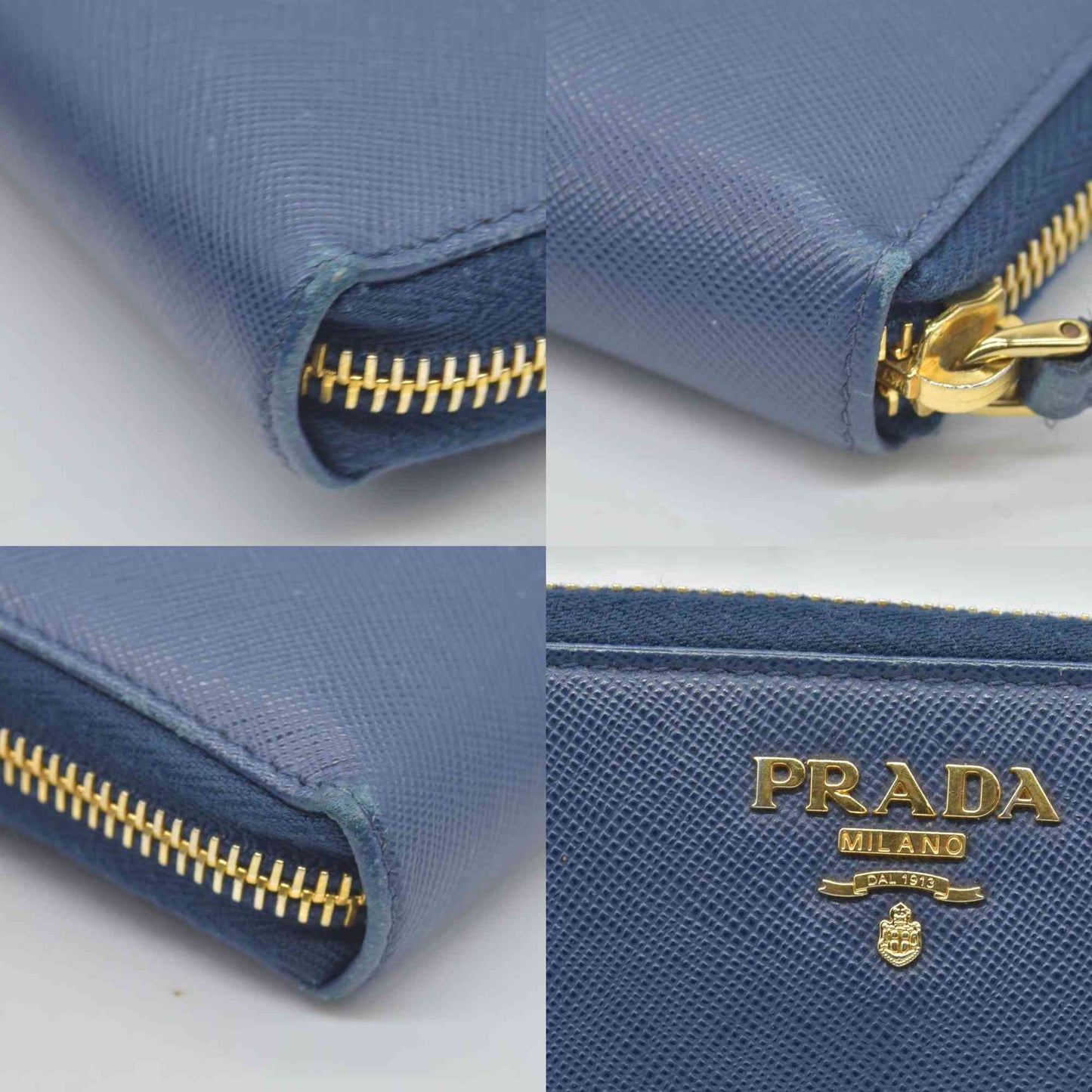 $1050 Prada Saffiano Metal Double Snap Travel Wallet Cobalto CONSIGNMENT