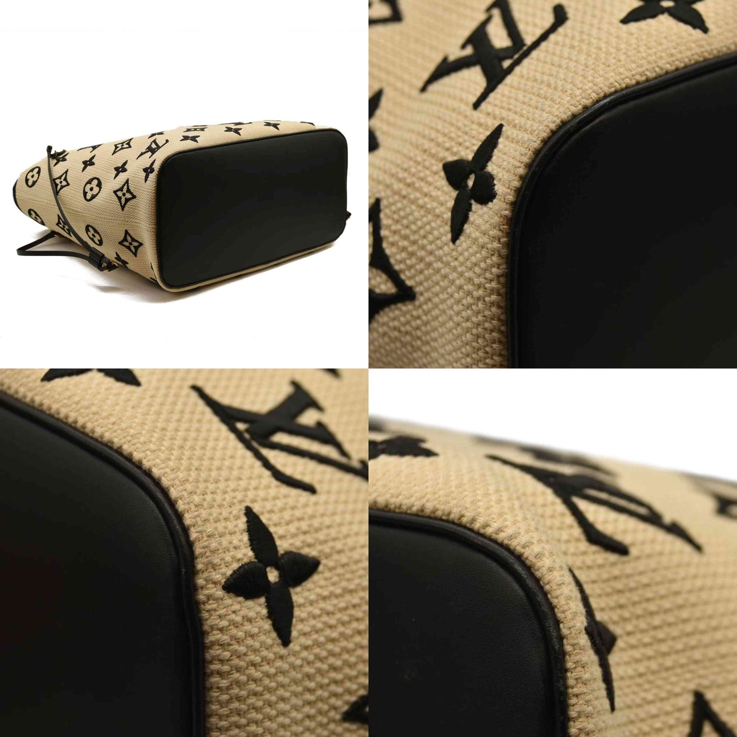 LOUIS VUITTON  Cotton Monogram Embroidered Neverfull MM Beige Black RFID