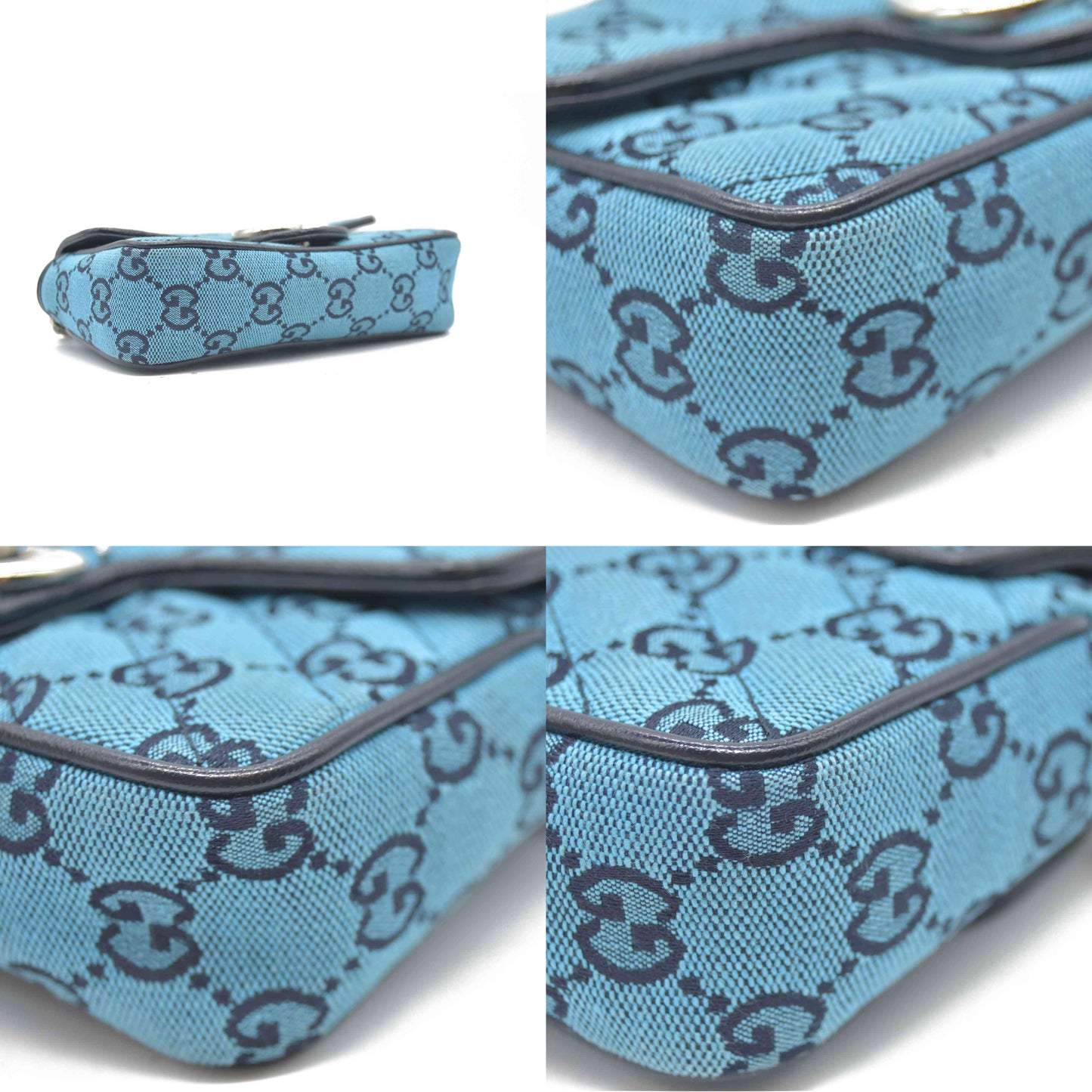 Gucci  Monogram Multicolor Matelasse Diagonal Super Mini GG Marmont Shoulder Bag Light Blue