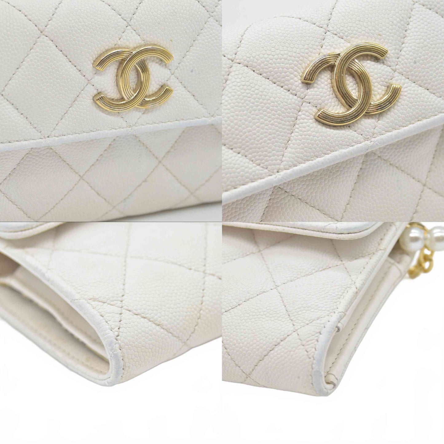 $1075 Chanel Small Flap Trifold Interlocking CC Logo Wallet Caviar RFID