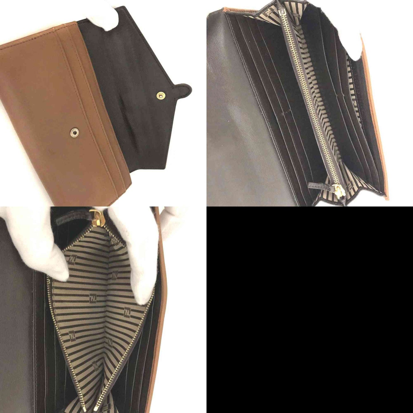 FENDI FF Logo Leather Bifold Long Wallet Brown