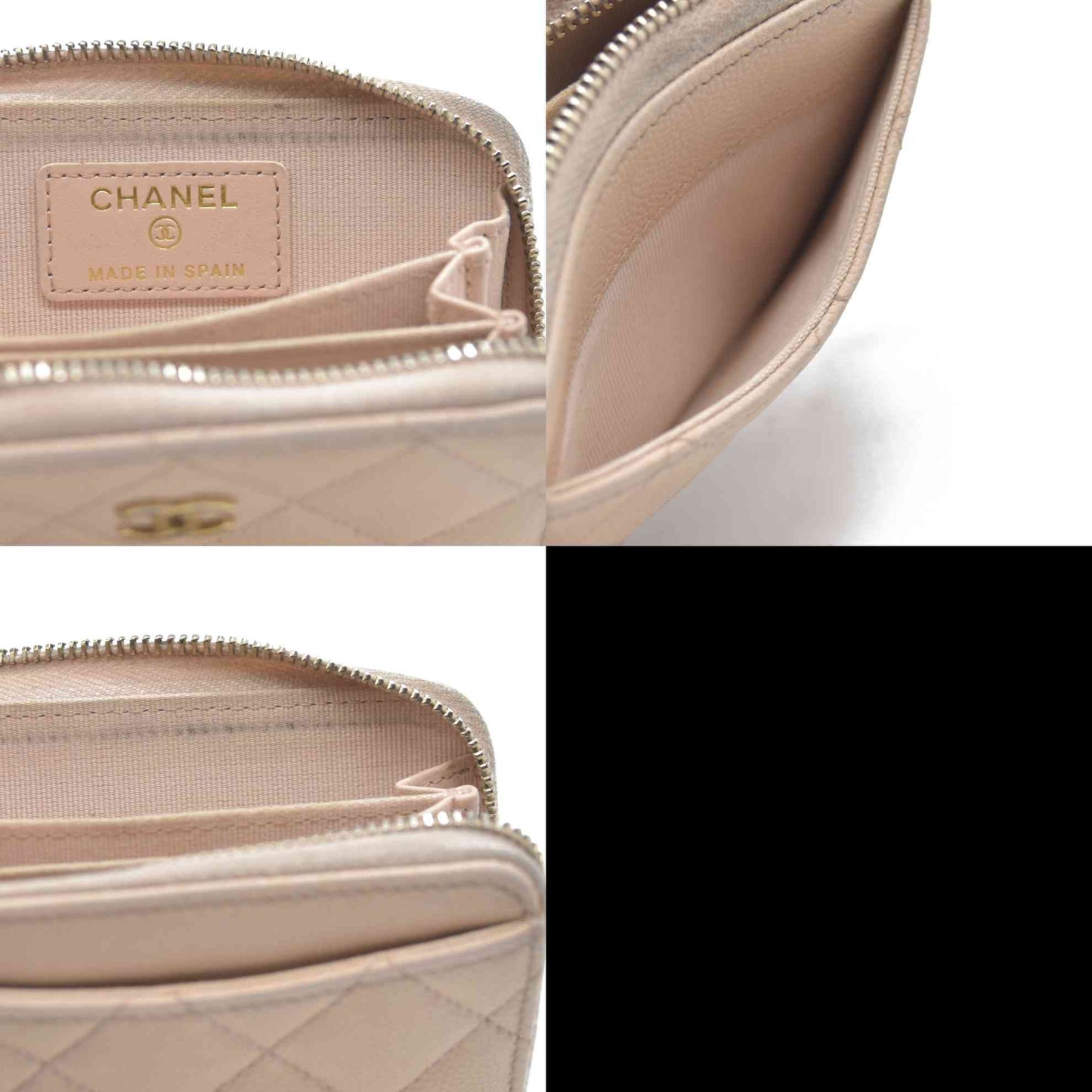 AUCTION $1223 Chanel  Caviar Quilted Zip Around Coin Purse Beige Clair