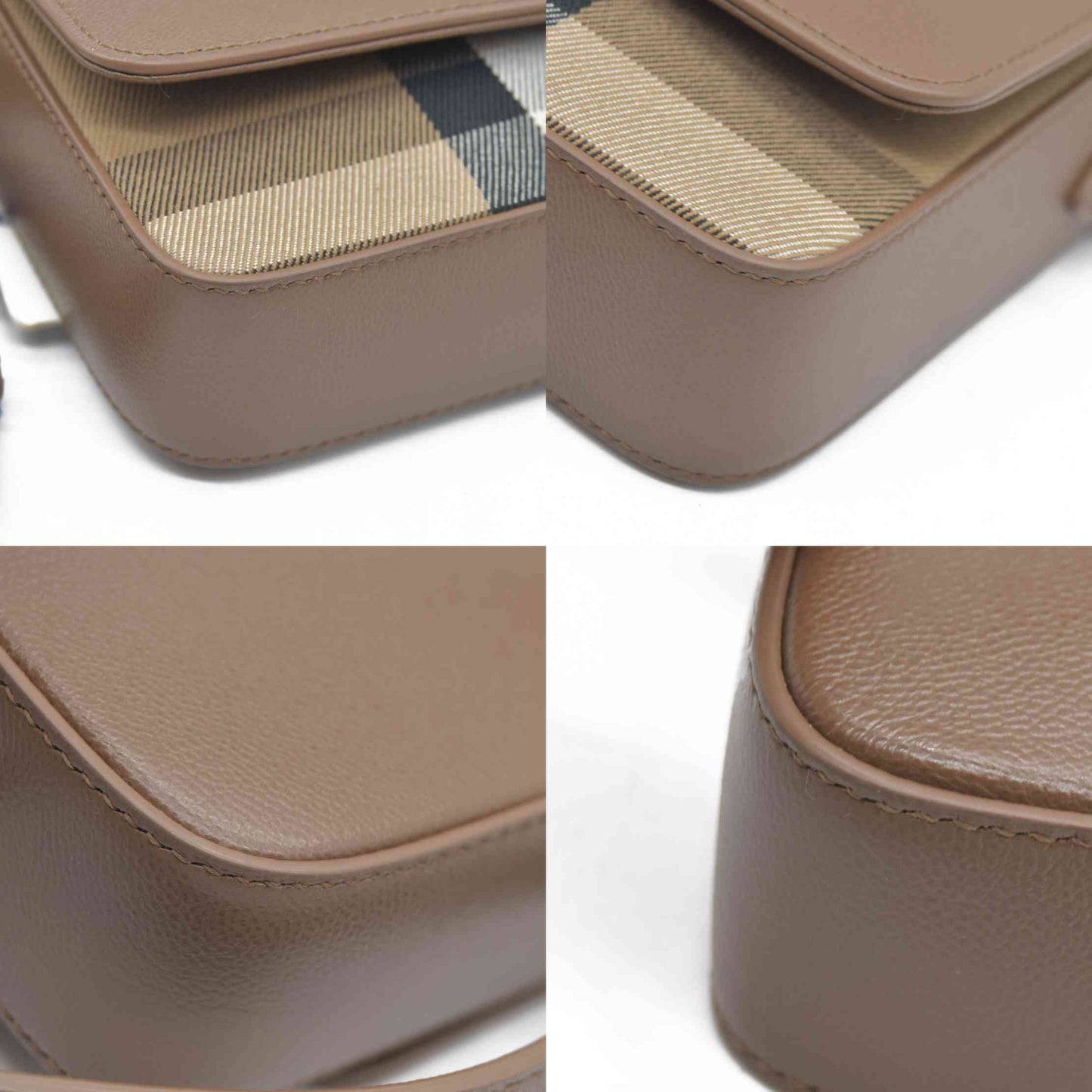 $1150 Burberry Hampshire Small House Check & Leather Crossbody Brown