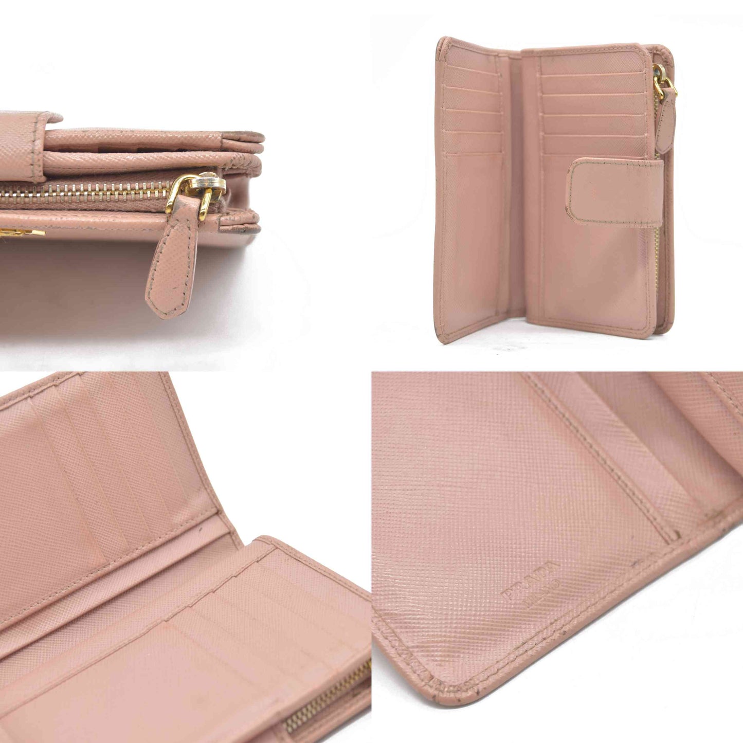 $560 Prada Saffiano Metal Compact Wallet Light Pink