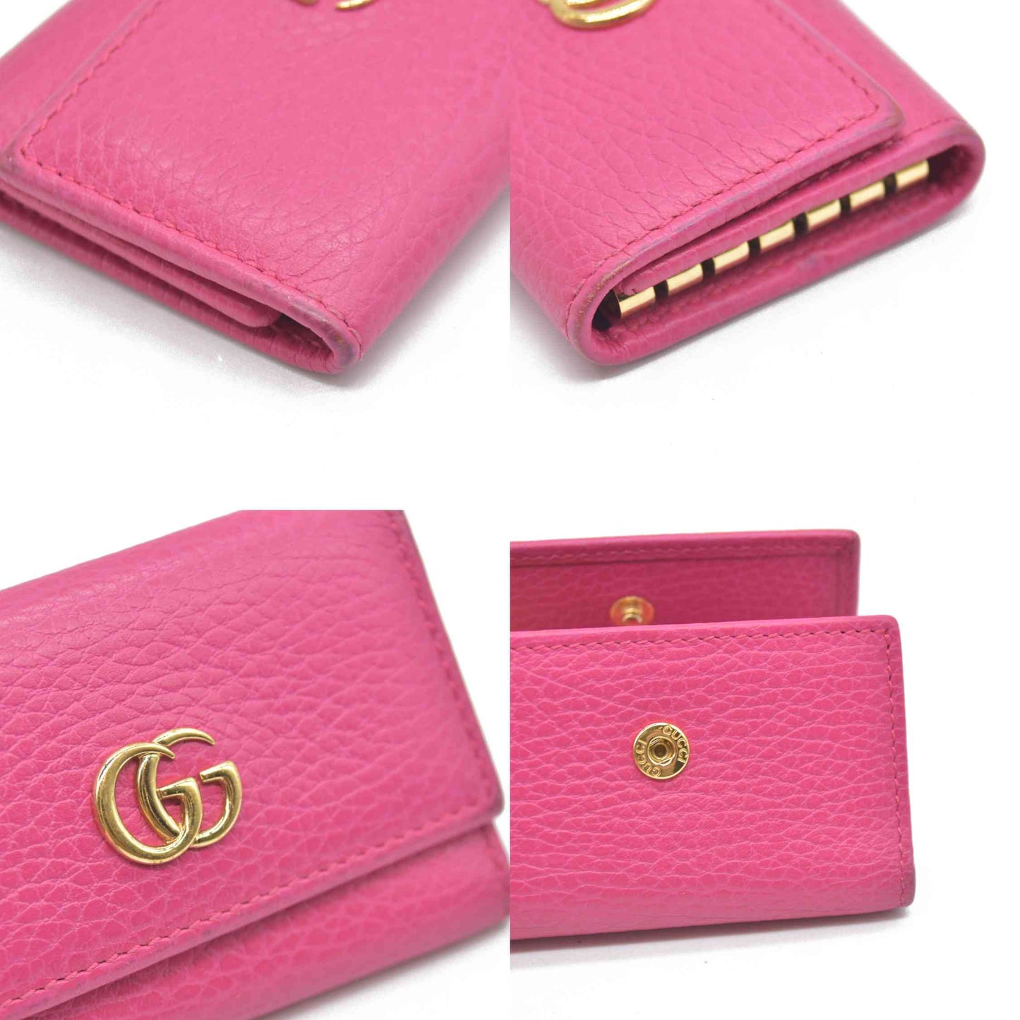 $480 Gucci Dollar Calfskin GG Marmont 6 Key Holder Pink CONSIGNMENT