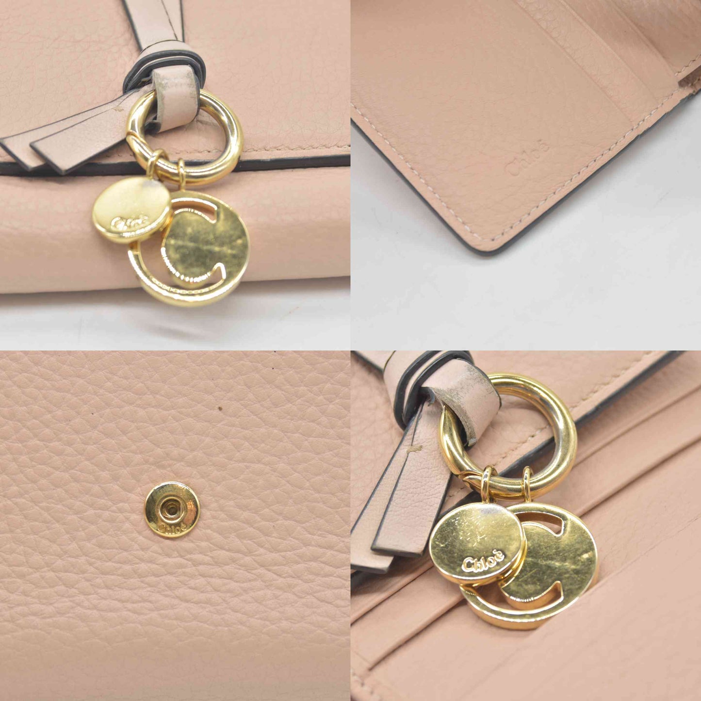 $595 2020 Chloe Alphabet Leather Mini Trifold Wallet Cement Pink with C Charm