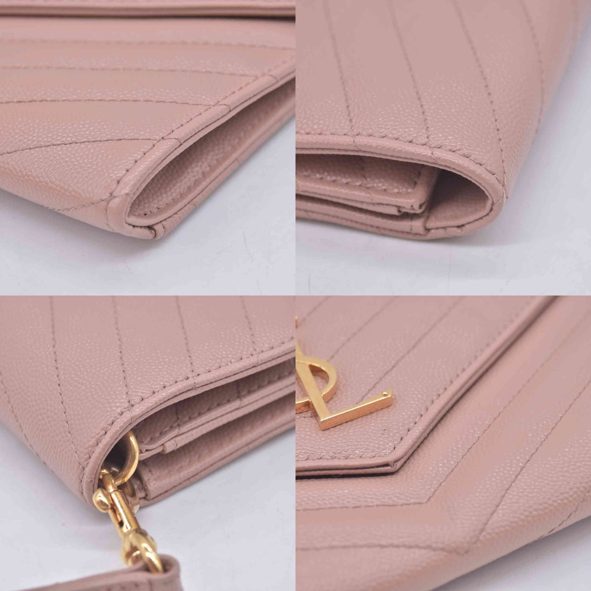 $850 2022 Saint Laurent Grain De Poudre Matelasse Chevron Monogram Envelope Clutch