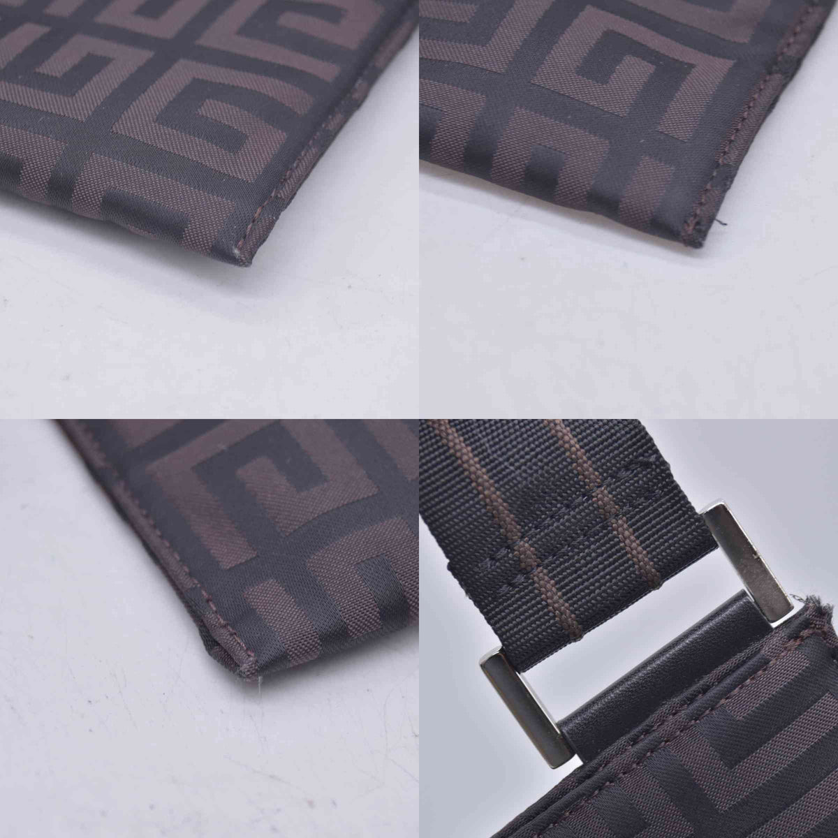 $750 GIVENCHY 4G Logo Jacquard Zip Front Flat Crossbody Bag Dark Brown CONSIGNMENT 10021200