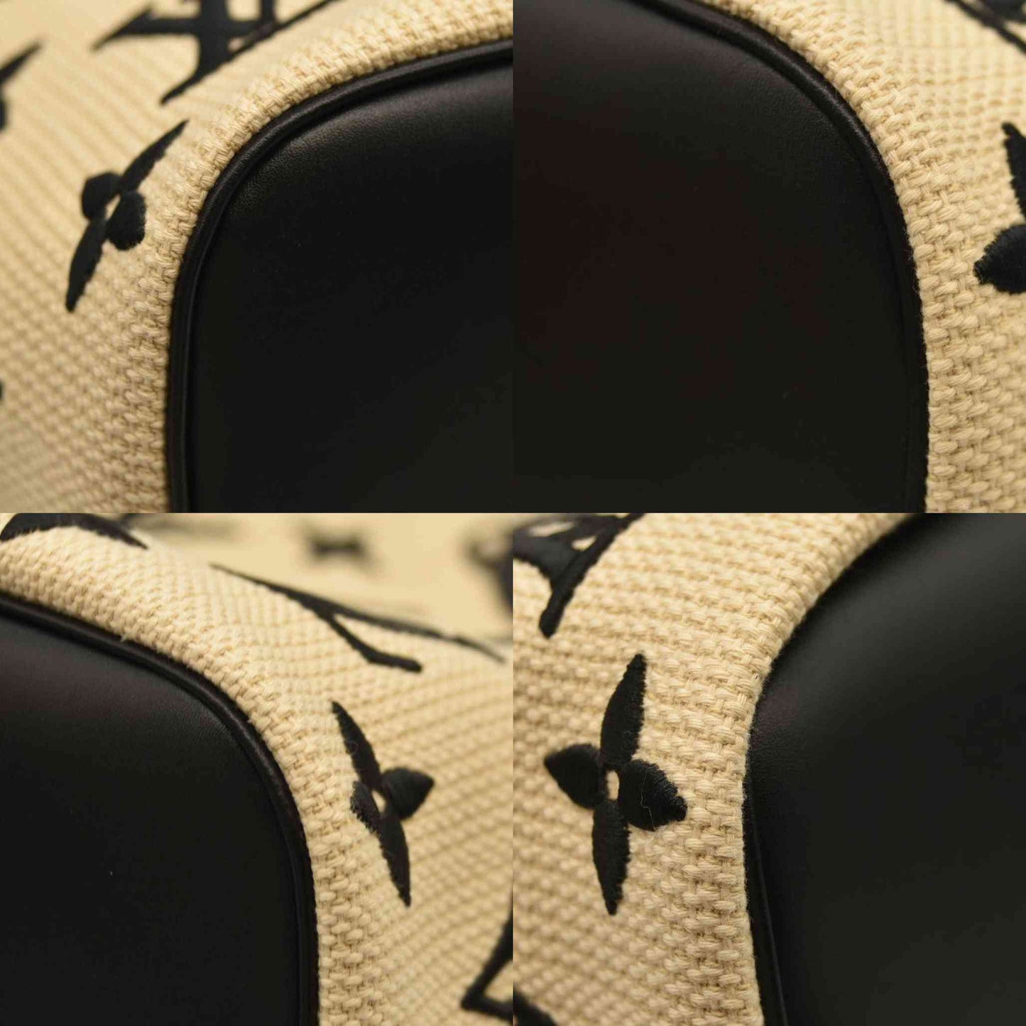 LOUIS VUITTON  Cotton Monogram Embroidered Neverfull MM Beige Black RFID