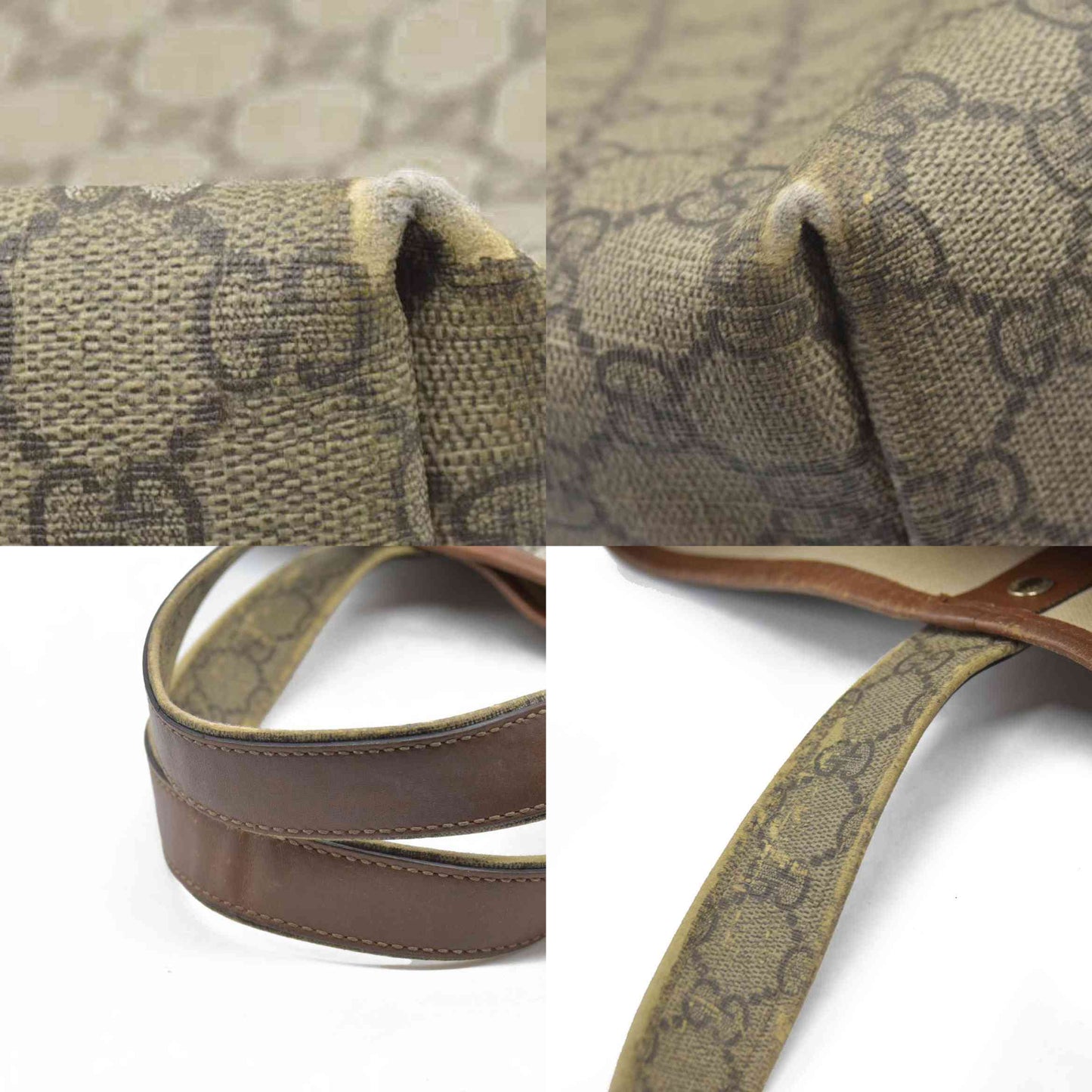 $1490 Gucci GG Plus Monogram Medium Signature Web Loop Tote Brown
