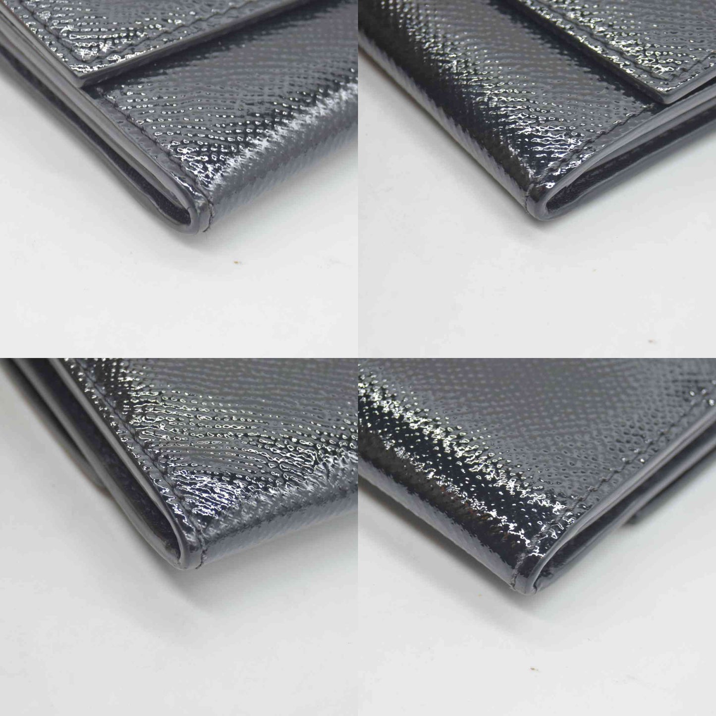 $620 Burberry Grainy Calfskin Patent Black Leather Porter Continental Wallet Black CONSIGNMENT