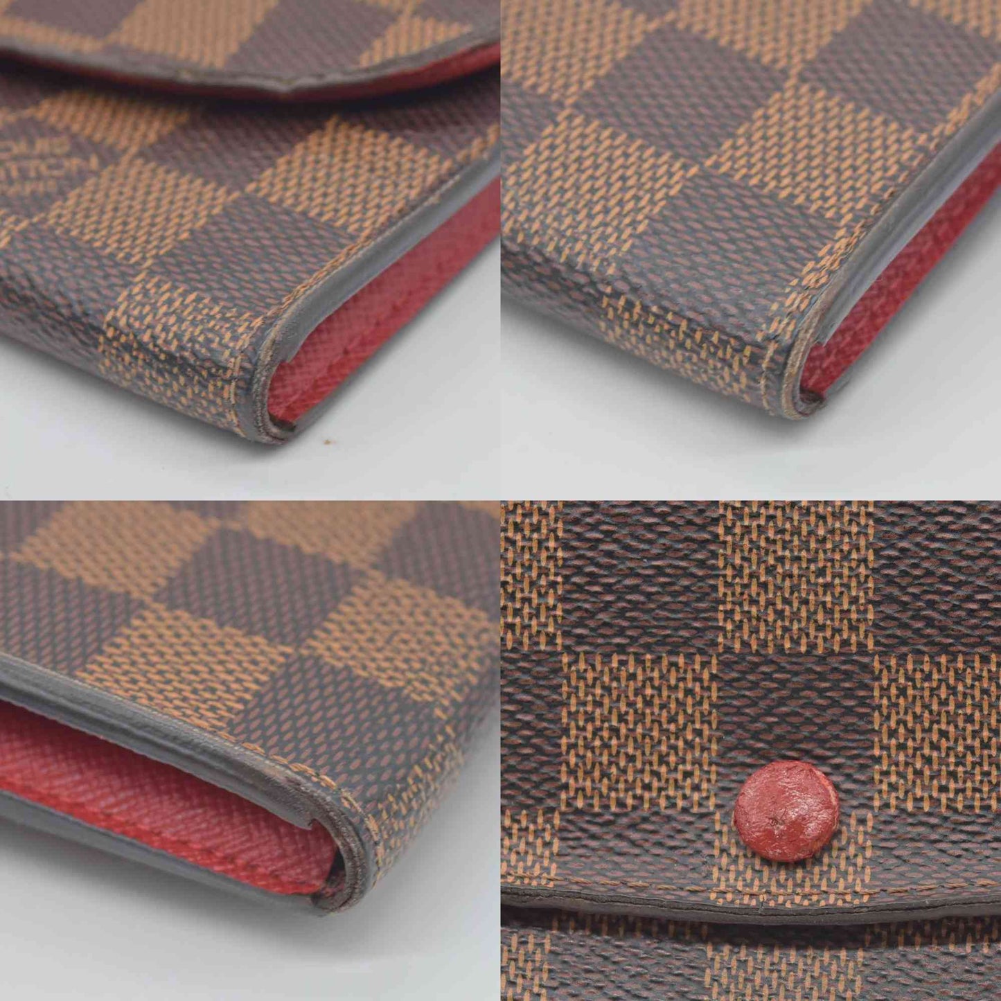 $615 2016 Louis Vuitton Damier Ebene Emilie Wallet Red CONSIGNMENT TA1196