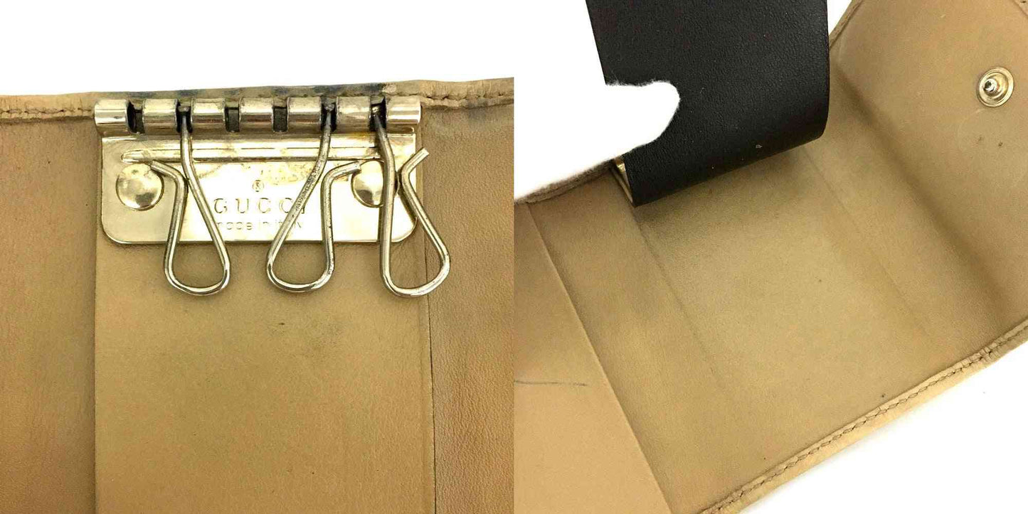 GUCCI Ssima Interlocking G Leather 6 Rings Key Case Beige