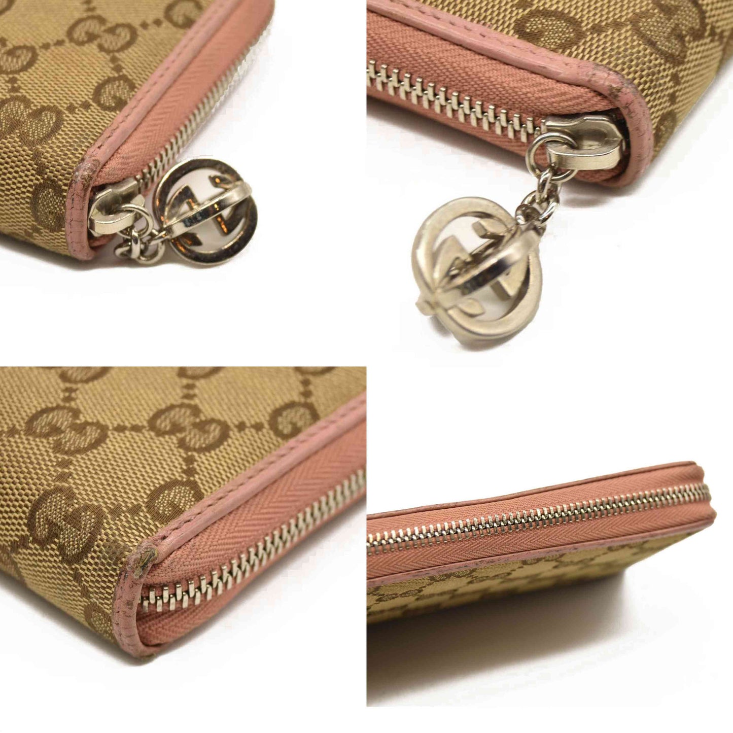GUCCI Interlocking G GG Logo Canvas Zip Around Long Wallet Beige