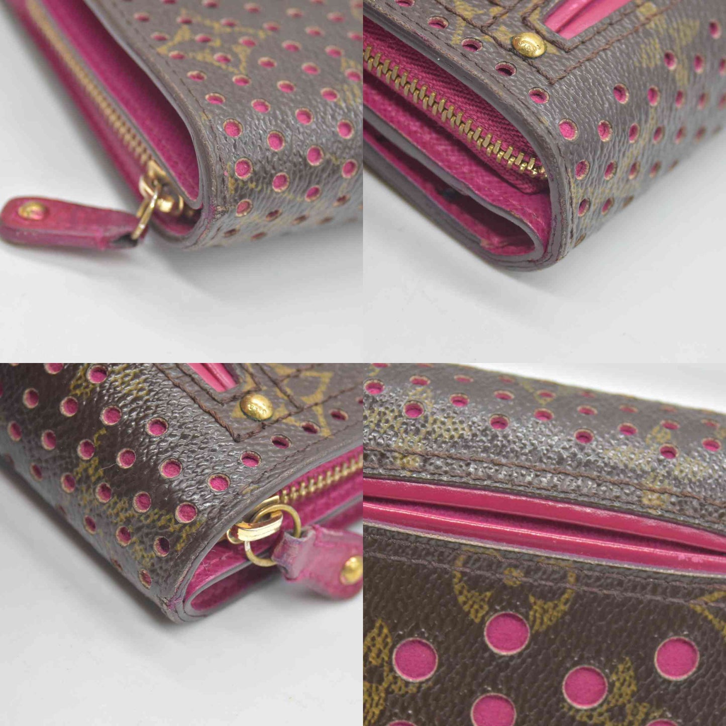 $640 2006 Louis Vuitton Monogram Perforated Compact Zipped Wallet Fuchsia CONSIGNMENT