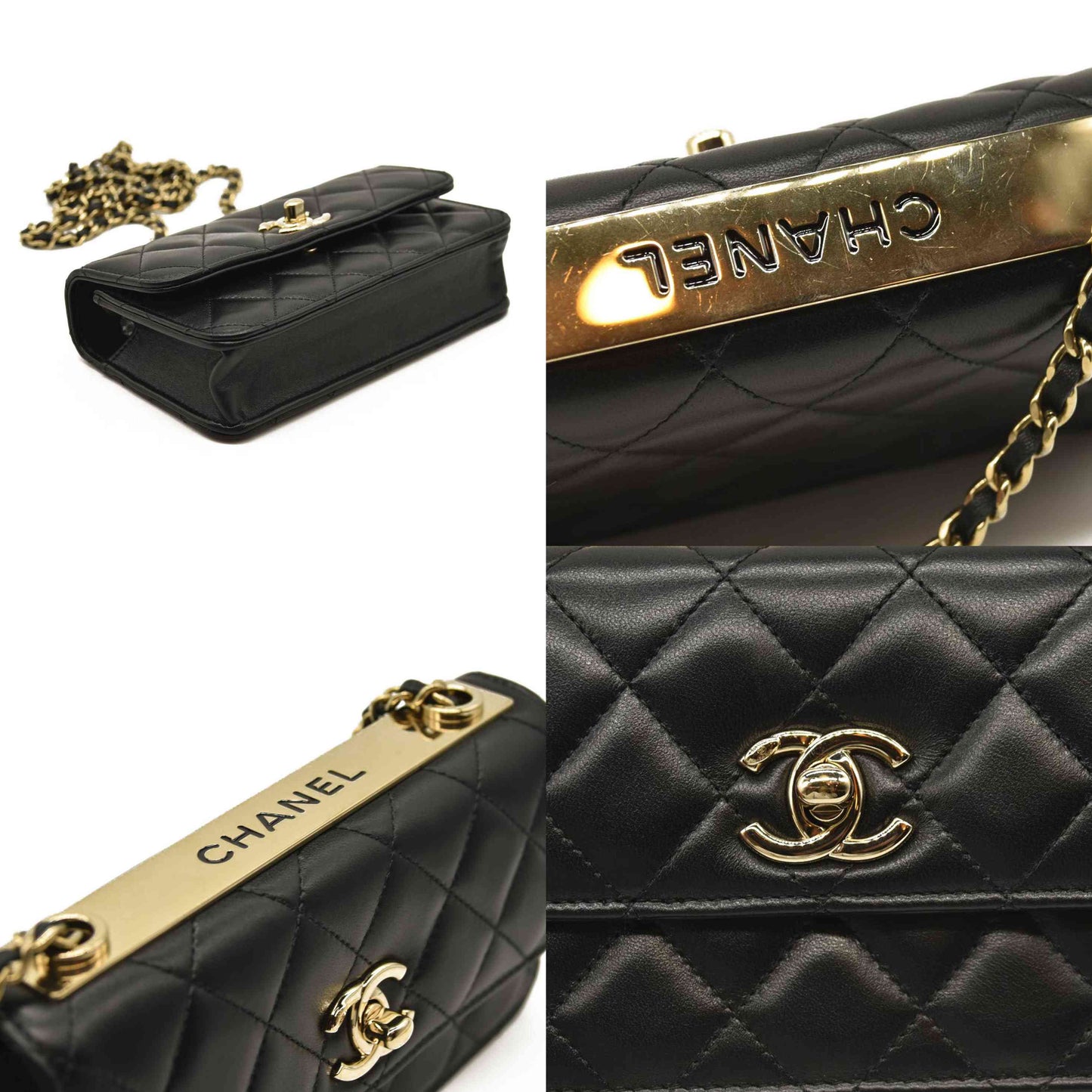 CHANEL Lambskin Quilted Trendy CC Flap Phone Holder With Chain Black