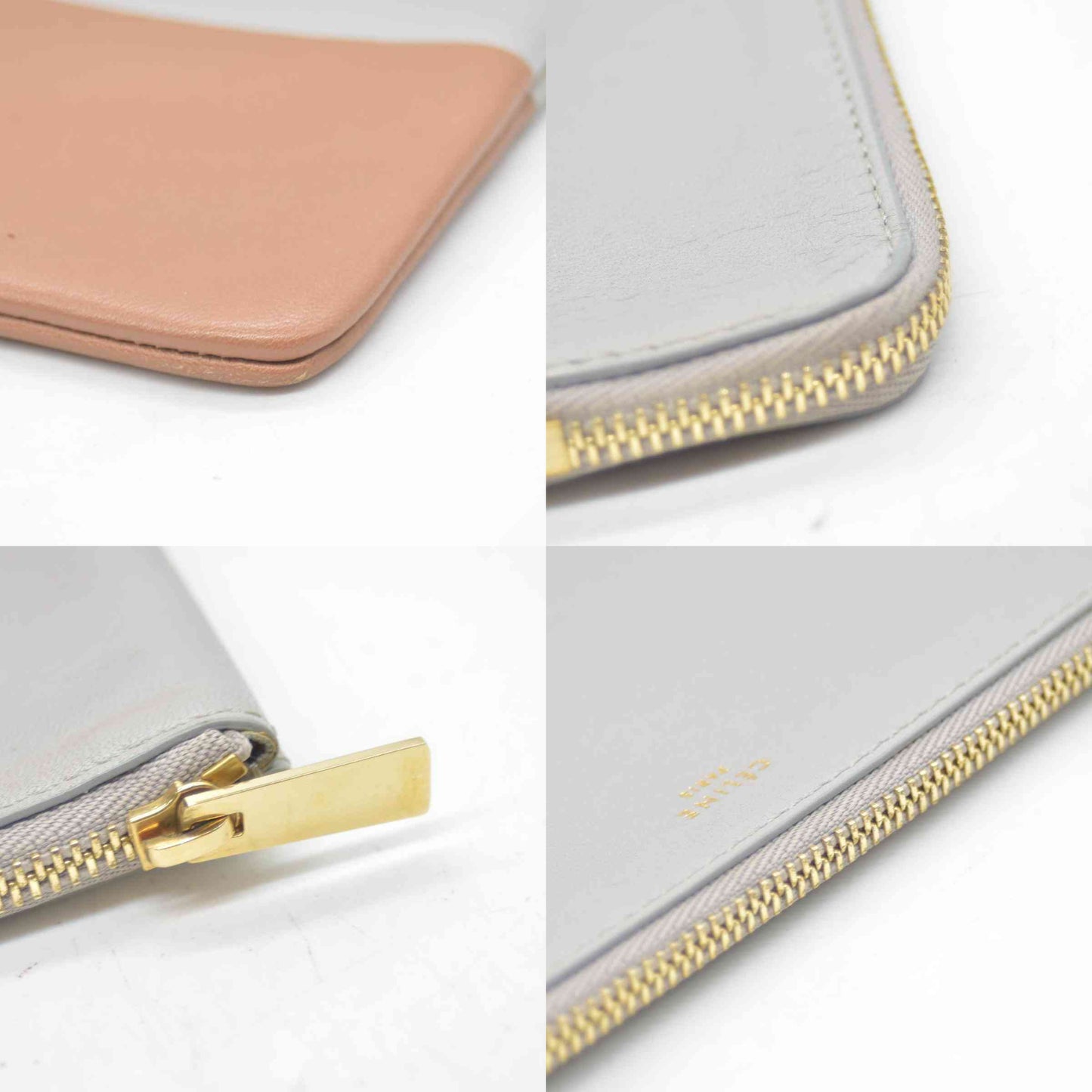 $520 Celine Fluo Grey Beige Leather Bi-Color Clutch Pouch Bag CONSIGNMENT