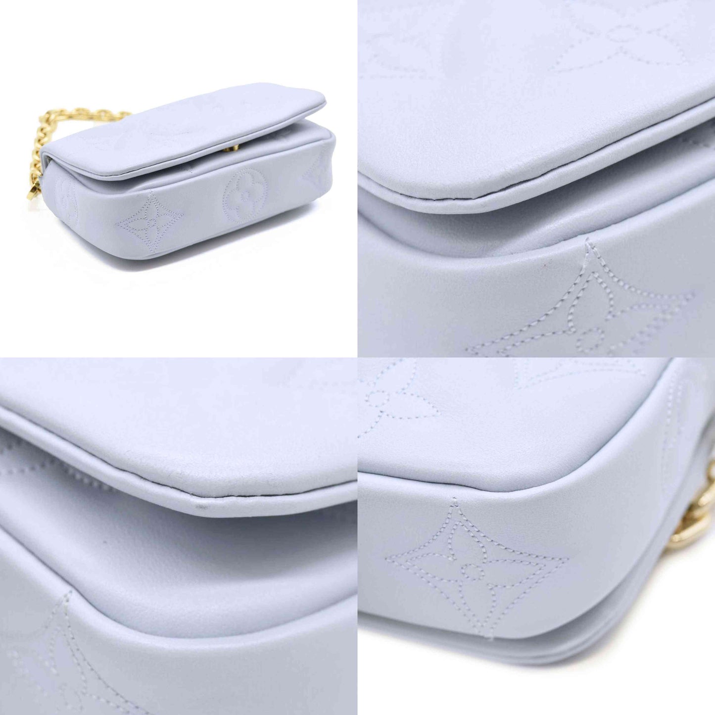LOUIS VUITTON Calfskin Bubblegram Wallet On Strap Ice Blue