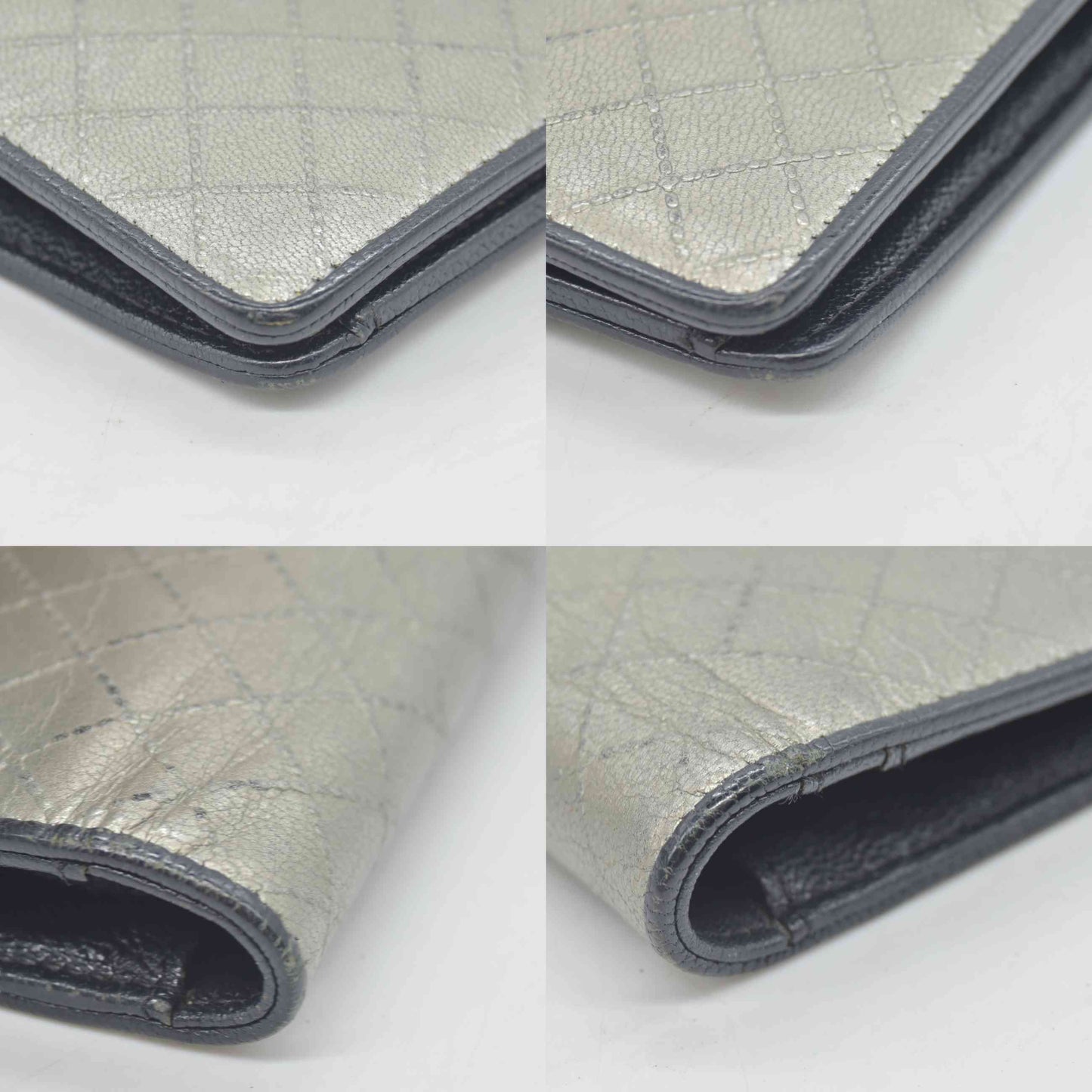 $995 2006 Chanel Metallic Calfskin Diamond Embossed Yen Wallet Grey