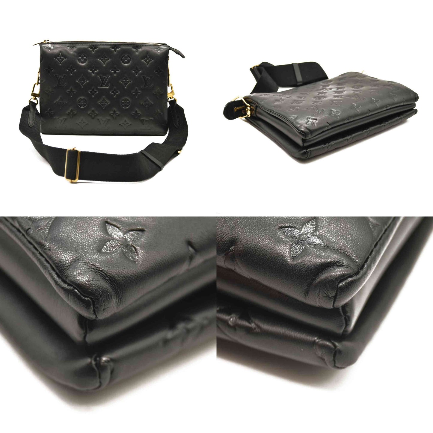 LOUIS VUITTON  Lambskin Embossed Monogram Coussin PM Black