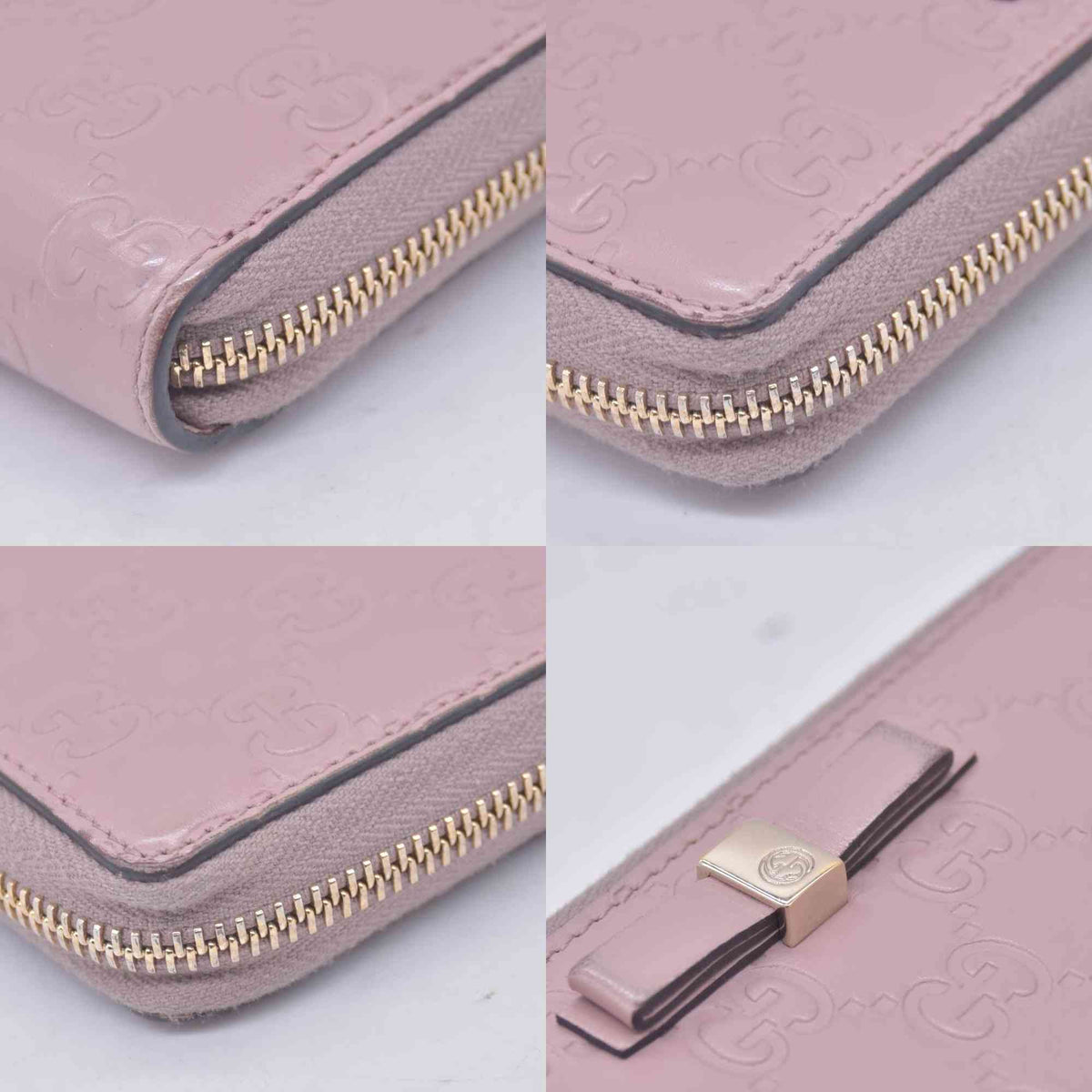 $730 Gucci Guccissima Bow Zip Around Wallet CONSIGNMENT 10021229