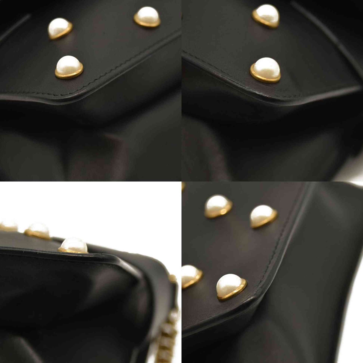 Gucci  Nappa Pearl Studded Mini Queen Margaret Broadway Shoulder Bag Black