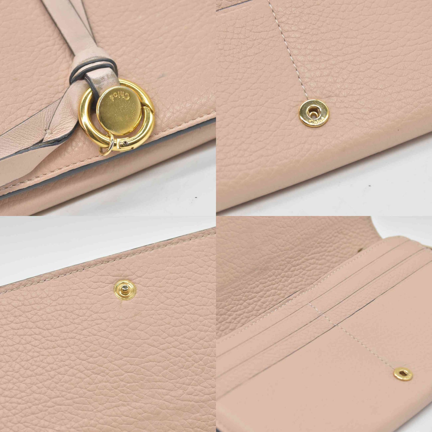 $535 Chloe Alphabet Leather Long Bifold Wallet Purse Beige