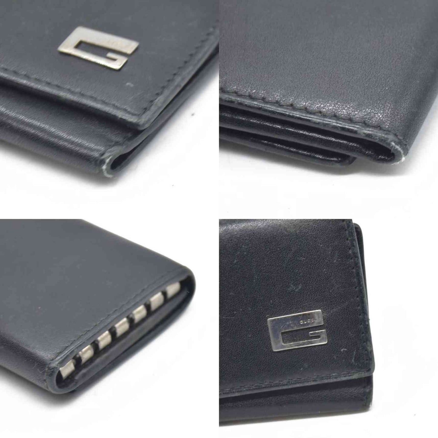 $350 GUCCI G Logo Leather 6 Ring Key Case Black