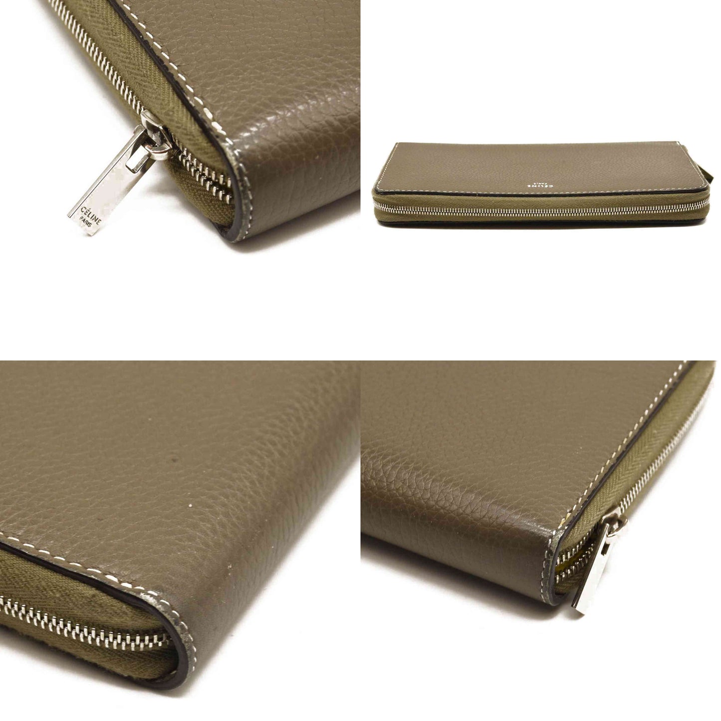 Celine Grained Calfskin Large Zip Around Multifunction Wallet Taupe