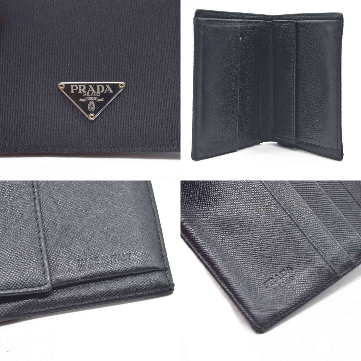 Prada  Tessuto Nylon Tri-Fold Compact Wallet Black