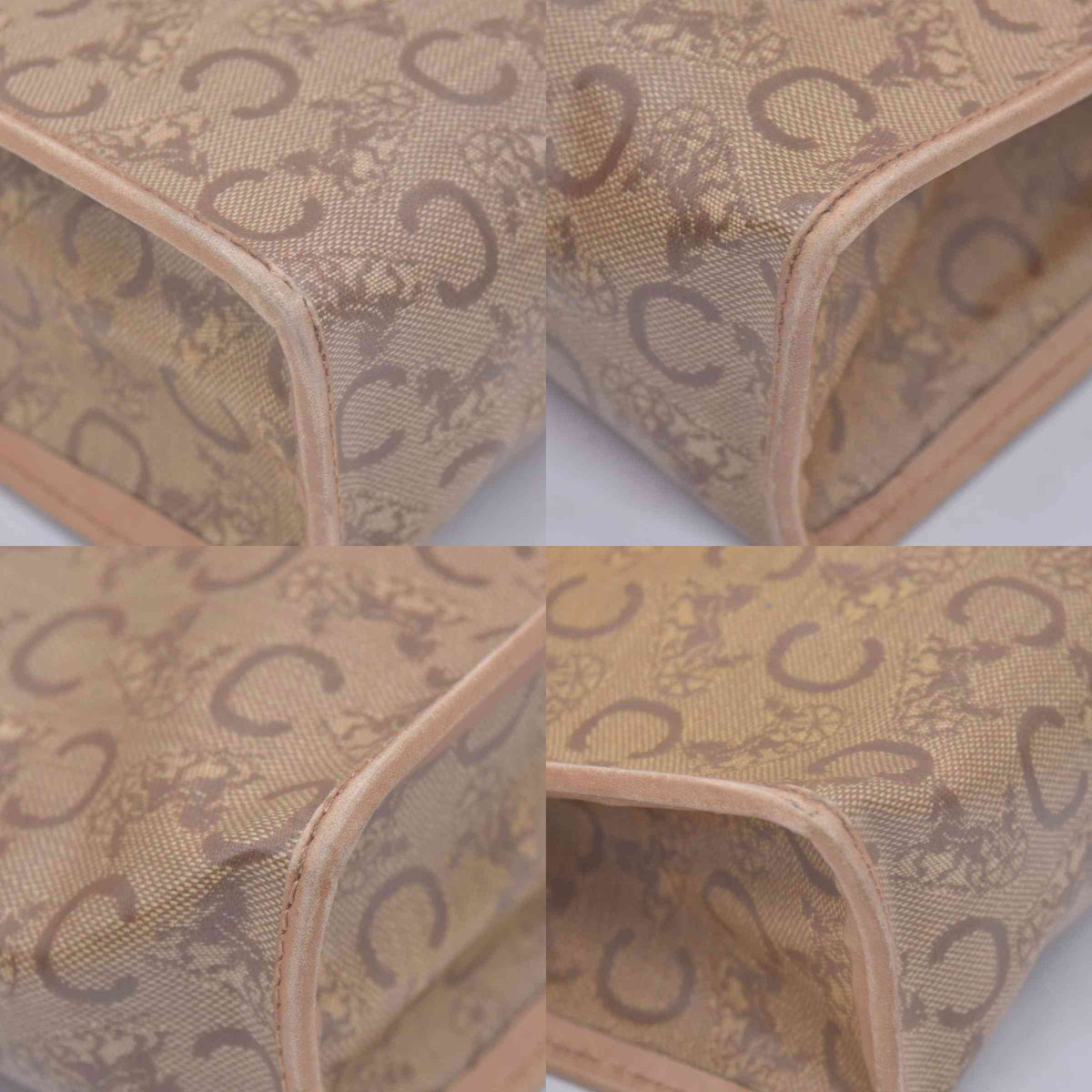$550 CELINE C Sulky & Horse Carriage Canvas Clutch Pouch Tan Brown CONSIGNMENT 10021519