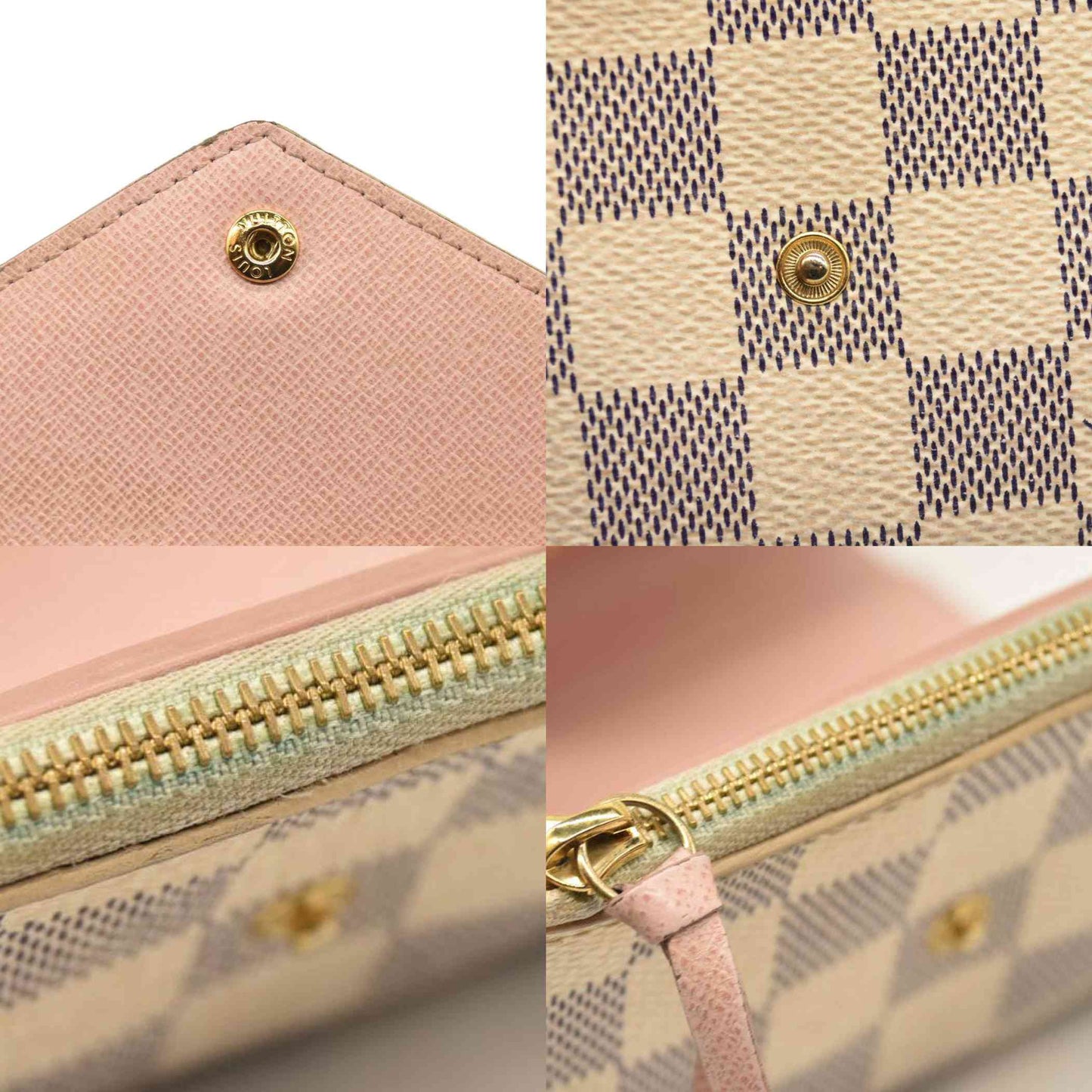 LOUIS VUITTON Damier Azur Victorine Wallet Rose Ballerine  6Y0829