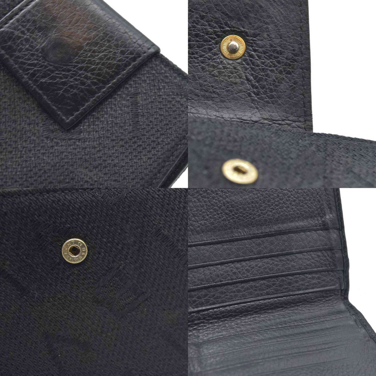 AUCTION $590 BVLGARI Logo Mania Canvas Leather Bifold Wallet Black