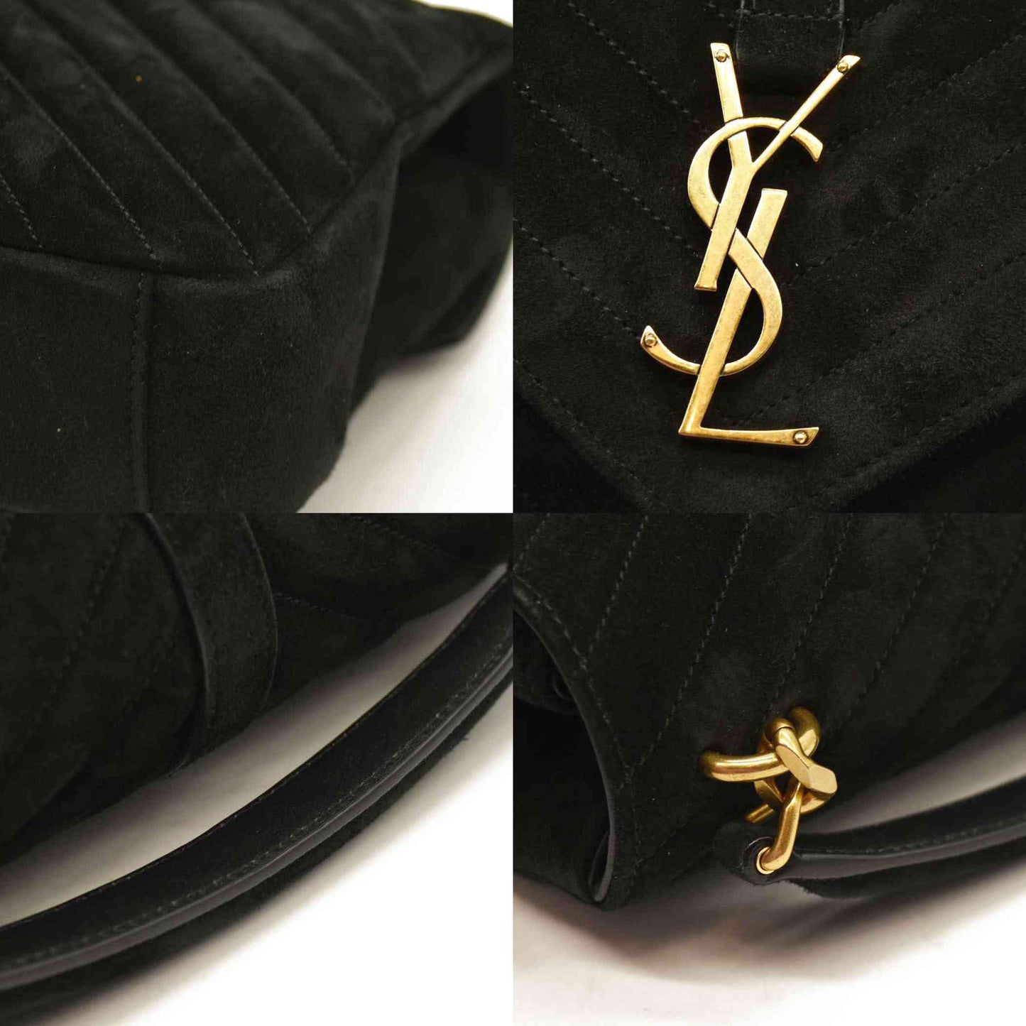 Saint Laurent  Suede Matelasse Chevron Monogram Medium College Bag Black
