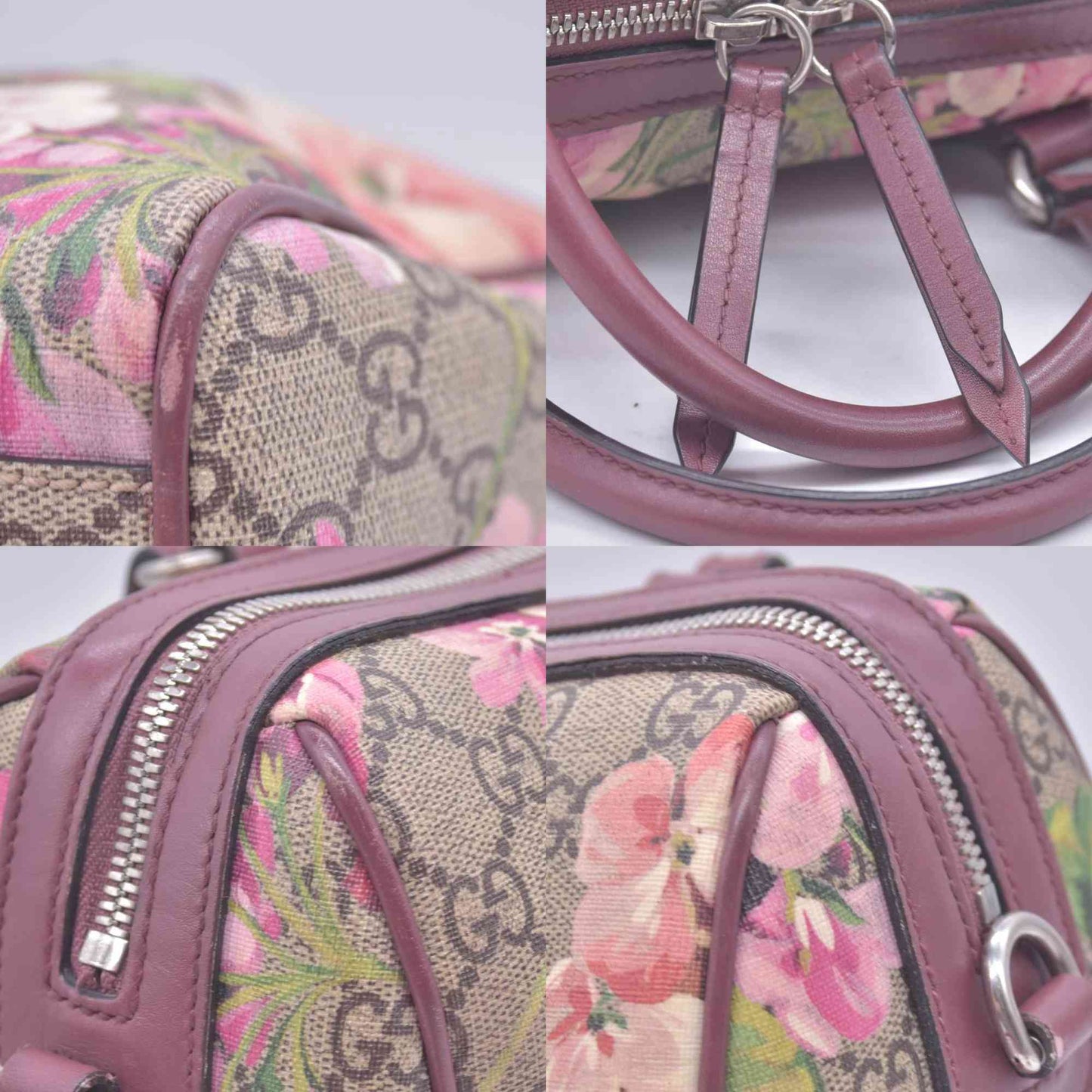 $1390 Gucci GG Supreme Monogram Blooms Small Boston Beige Multicolor Dry Rose CONSIGNMENT
